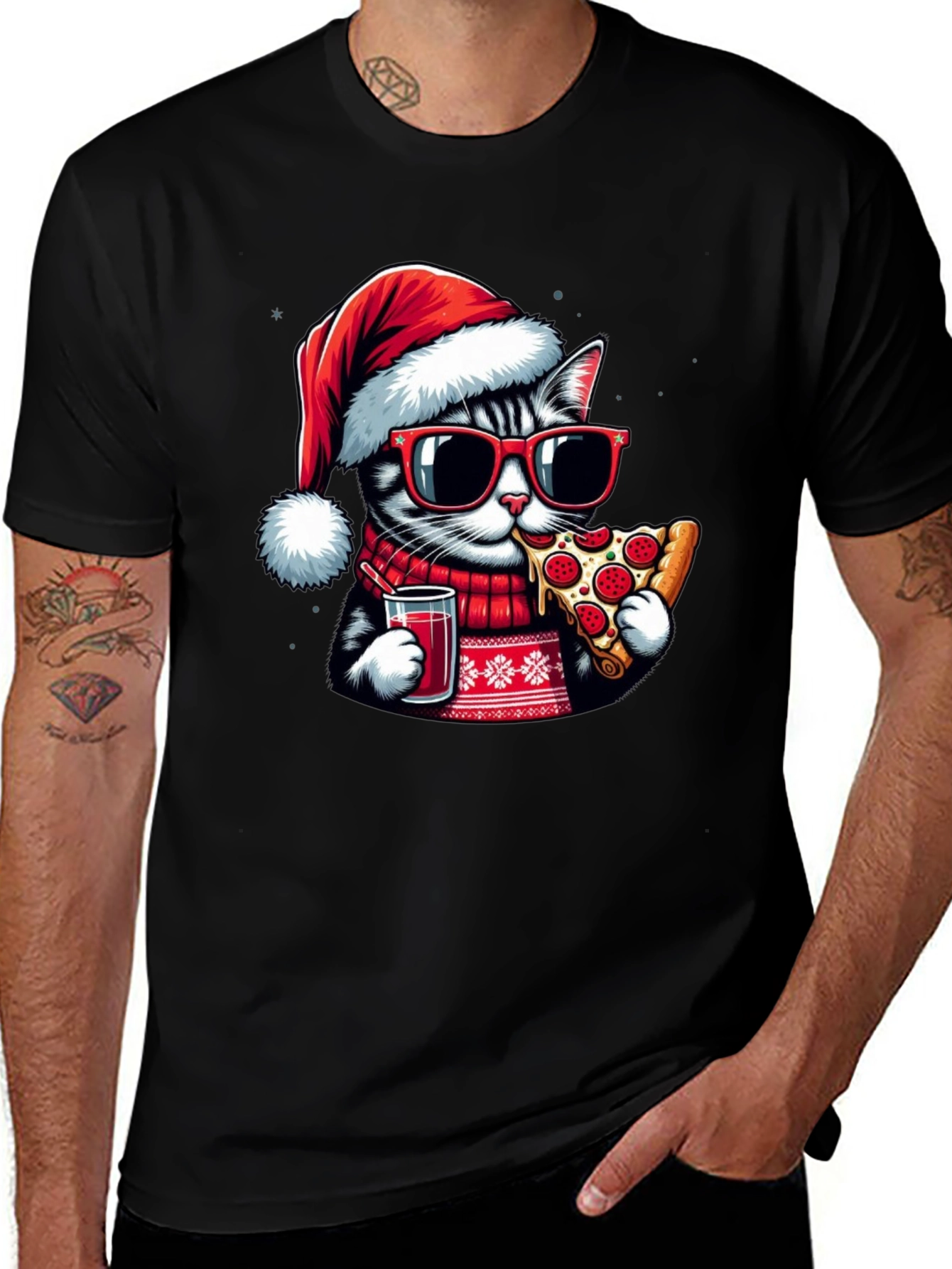 Festive Cat Pizza T-Shirt