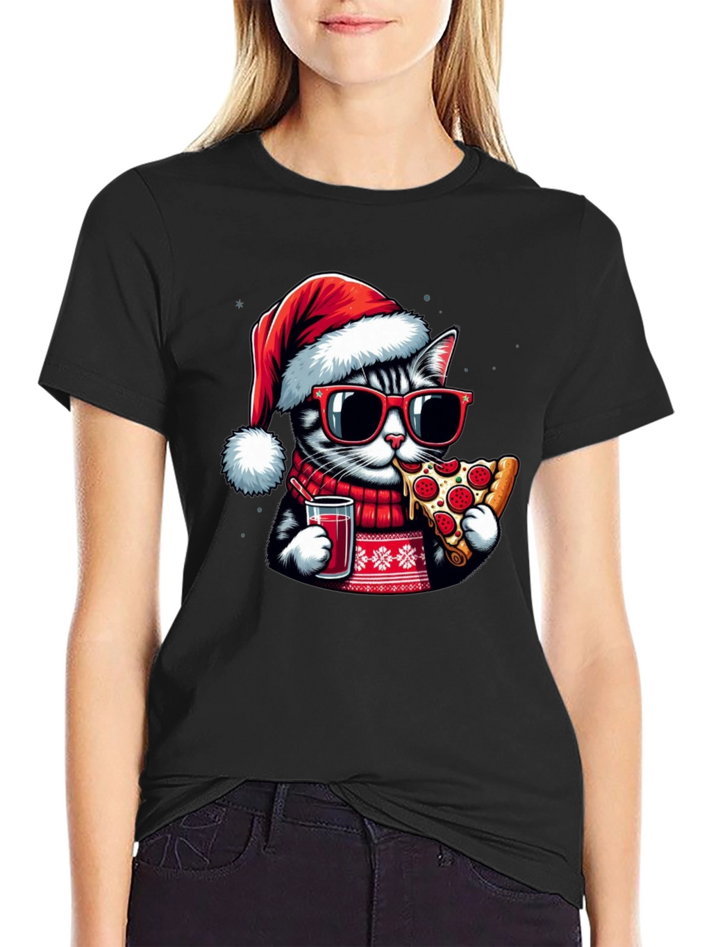 Festive Cat Pizza T-Shirt