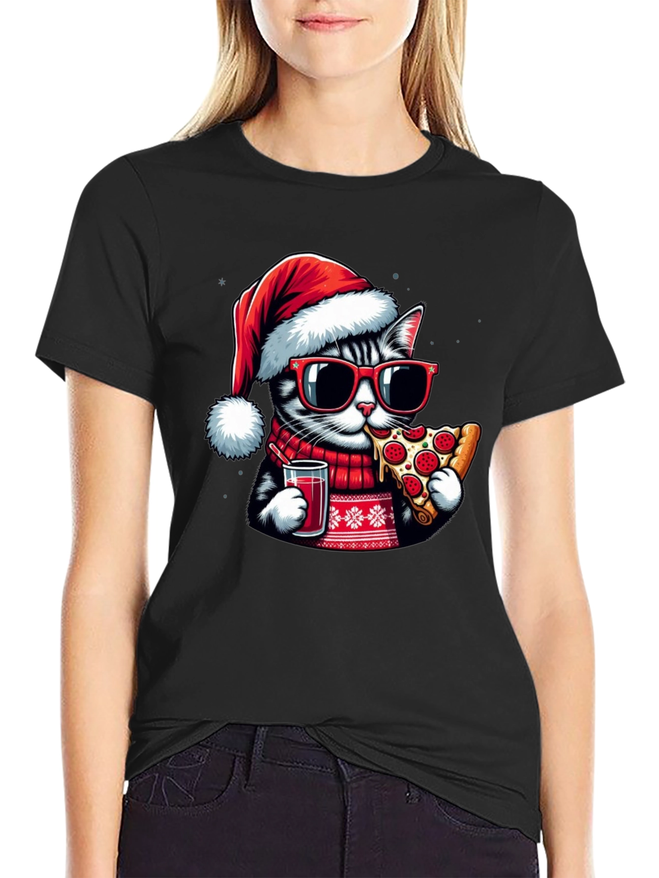 Festive Cat Pizza T-Shirt