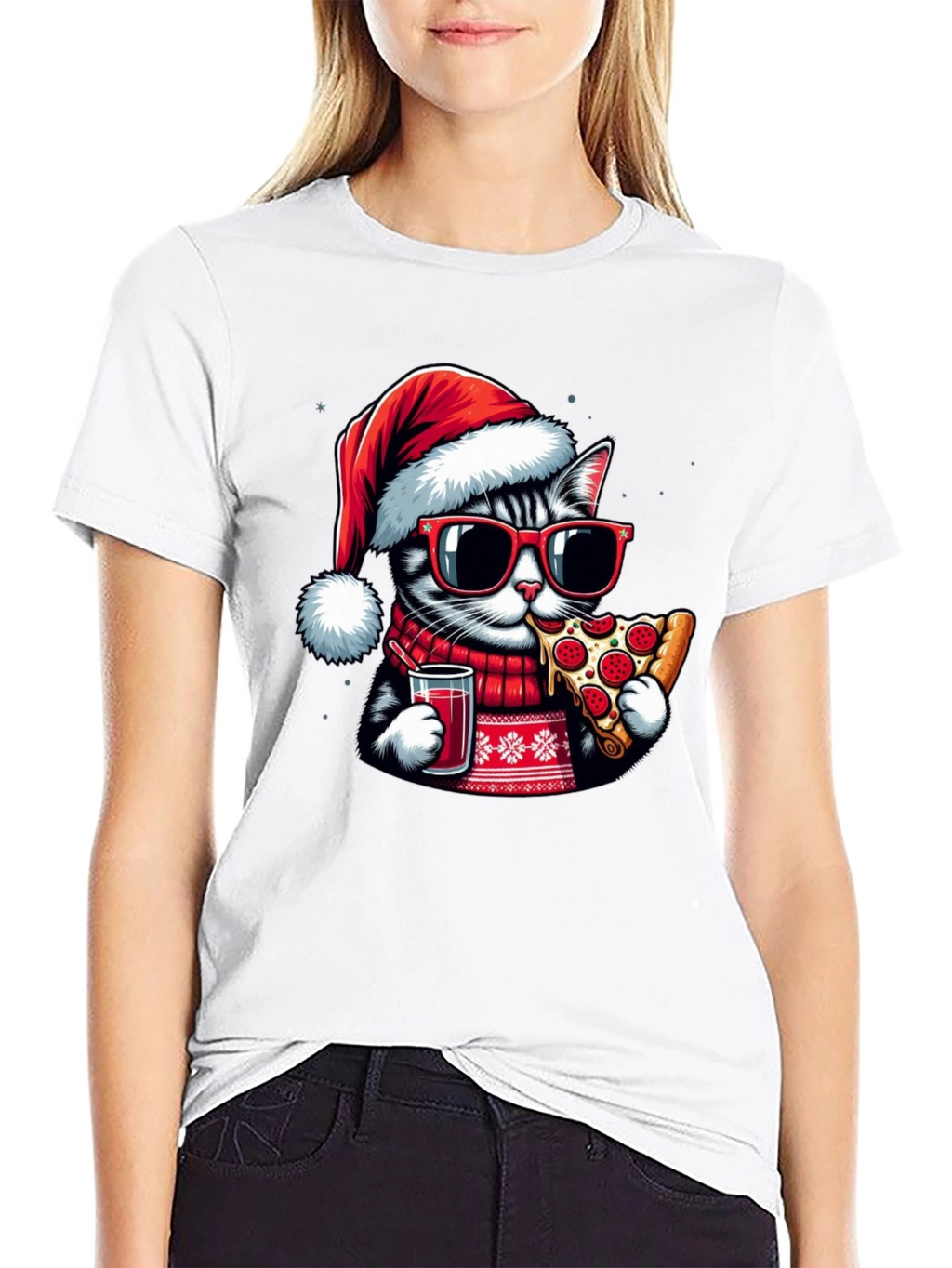 Festive Cat Pizza T-Shirt