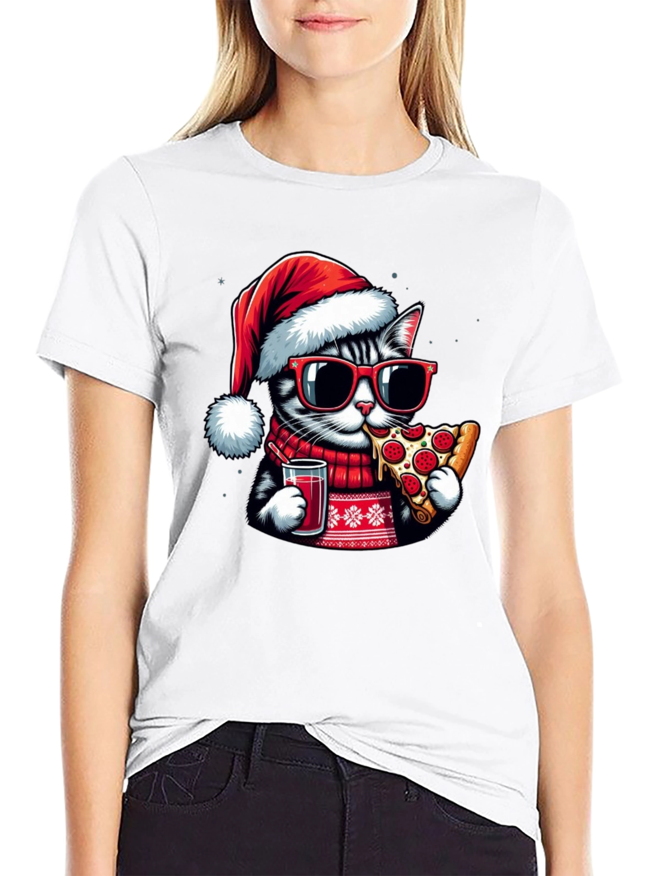 Festive Cat Pizza T-Shirt