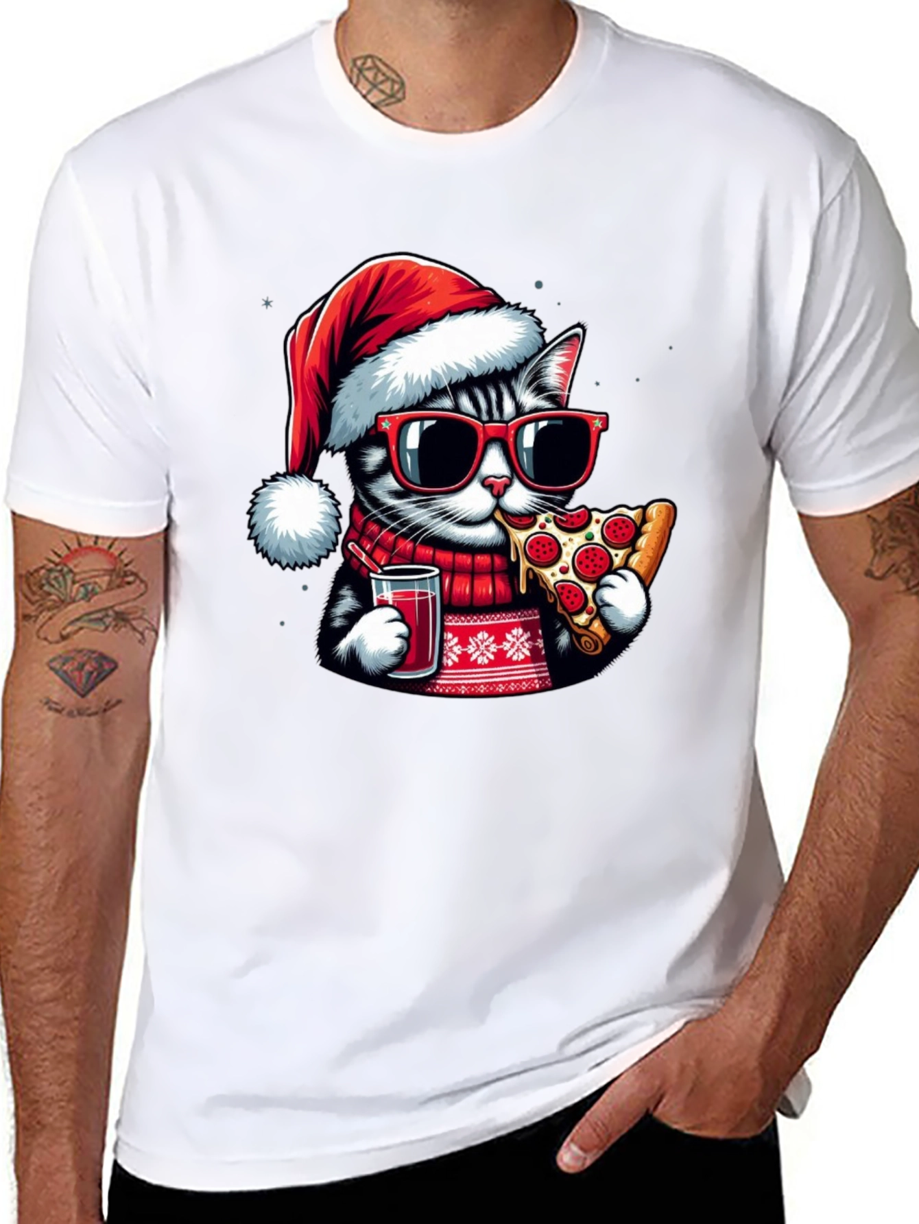 Festive Cat Pizza T-Shirt