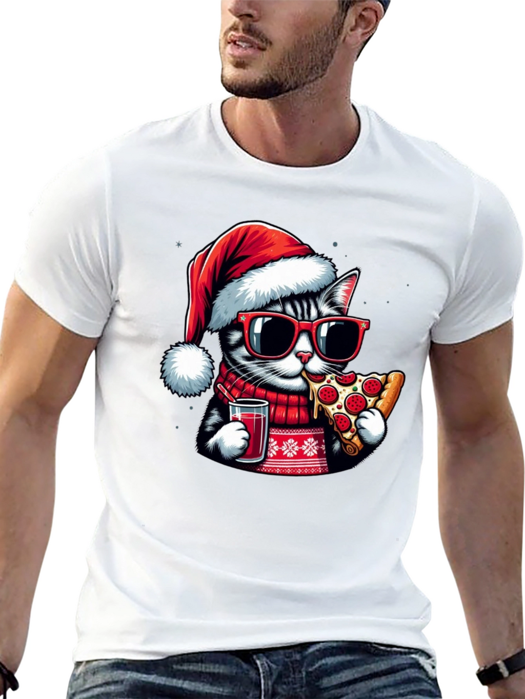 Festive Cat Pizza T-Shirt
