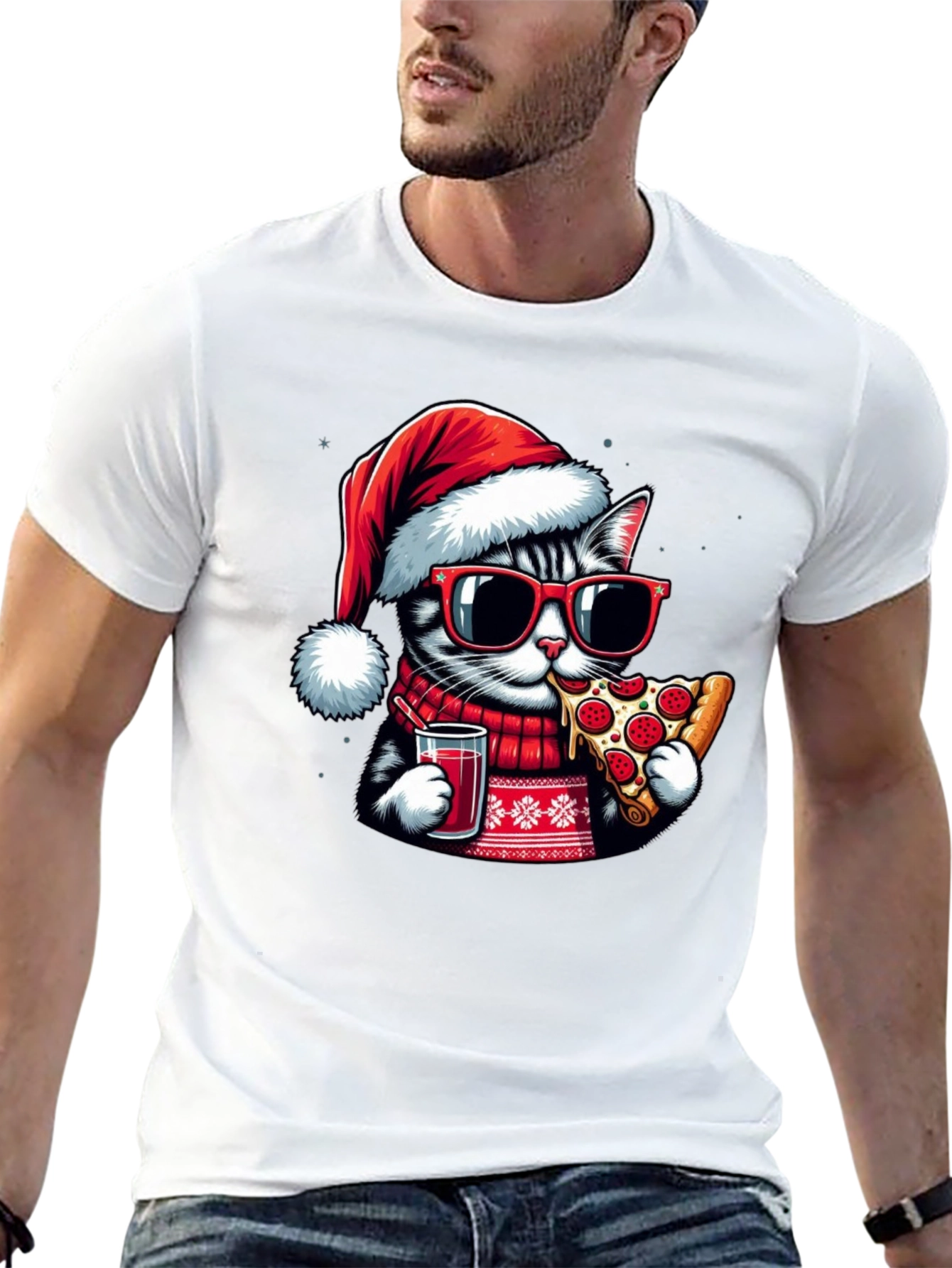 Festive Cat Pizza T-Shirt