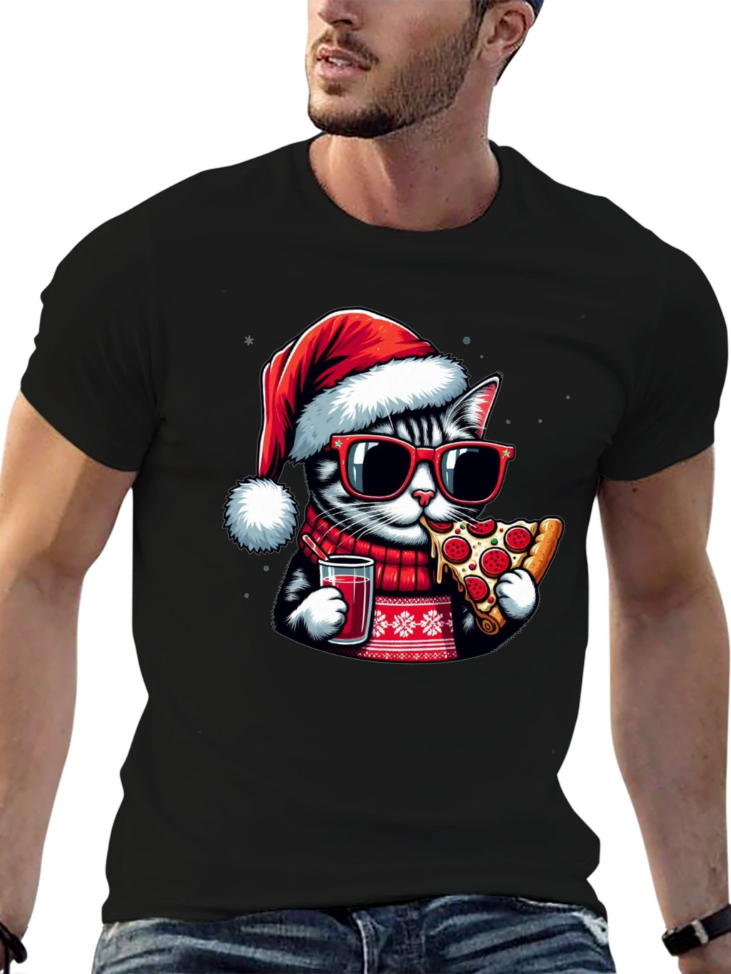 Festive Cat Pizza T-Shirt