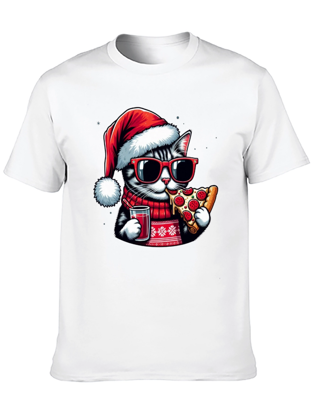 Festive Cat Pizza T-Shirt