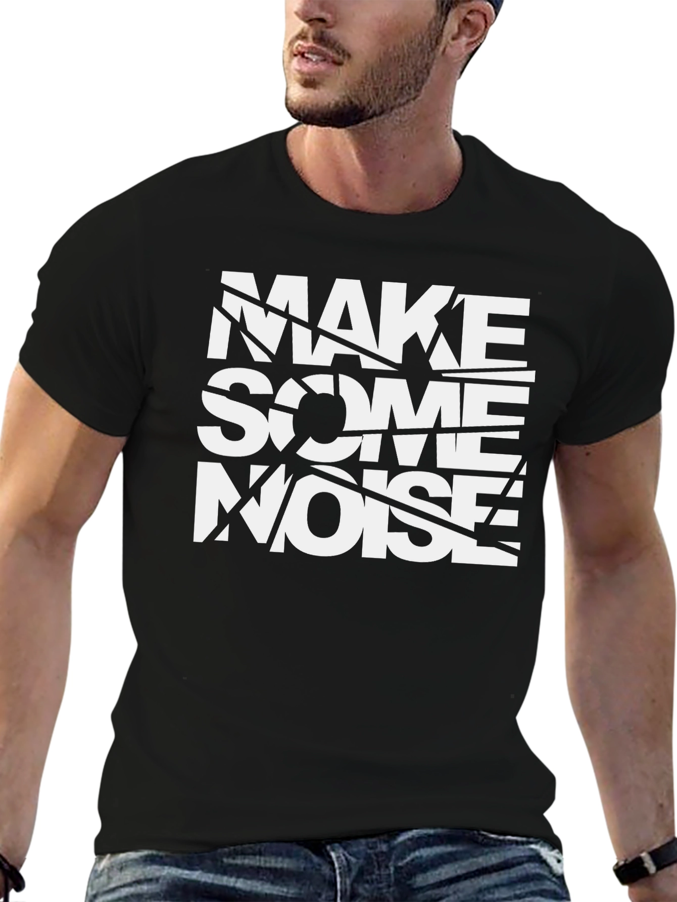 Make Some Noise Graphic Tee - Black Cotton T-Shirt