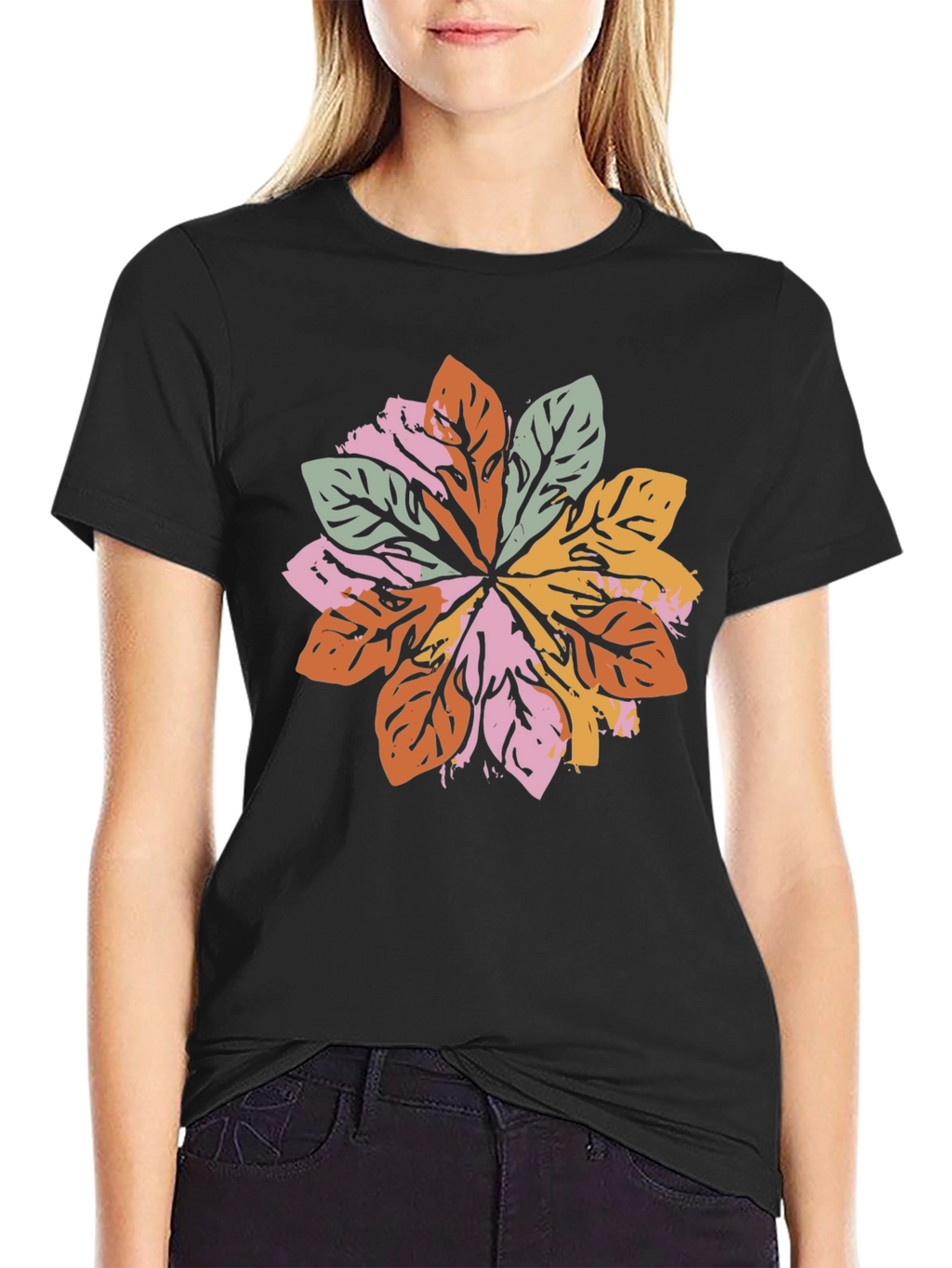 Leaf Mandala Graphic Black T-Shirt