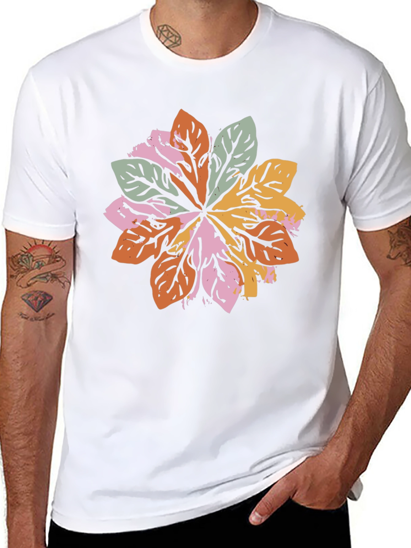 Leaf Mandala Graphic Black T-Shirt