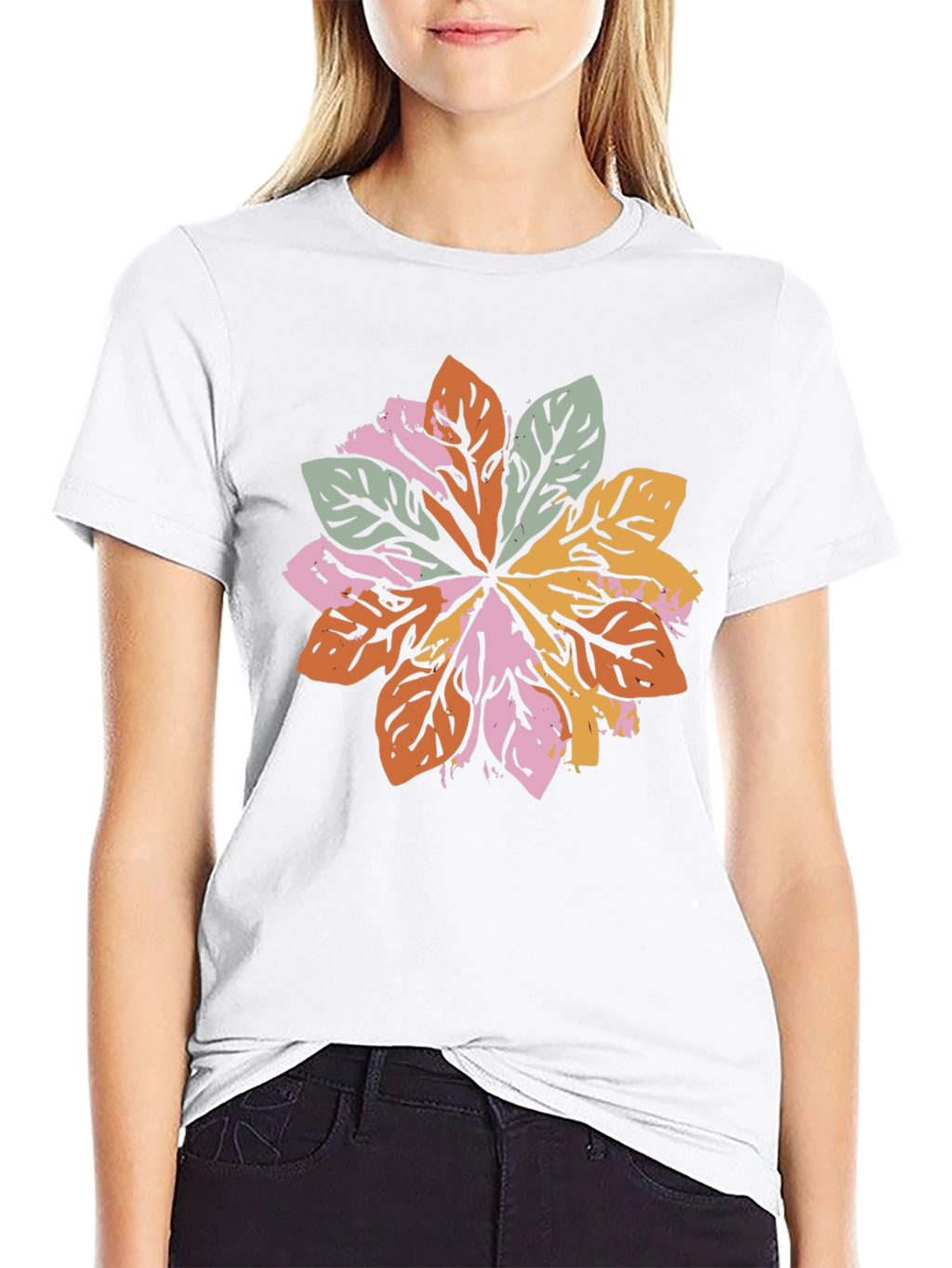 Leaf Mandala Graphic Black T-Shirt