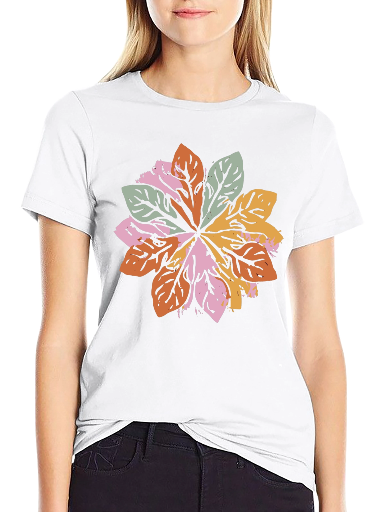 Leaf Mandala Graphic Black T-Shirt
