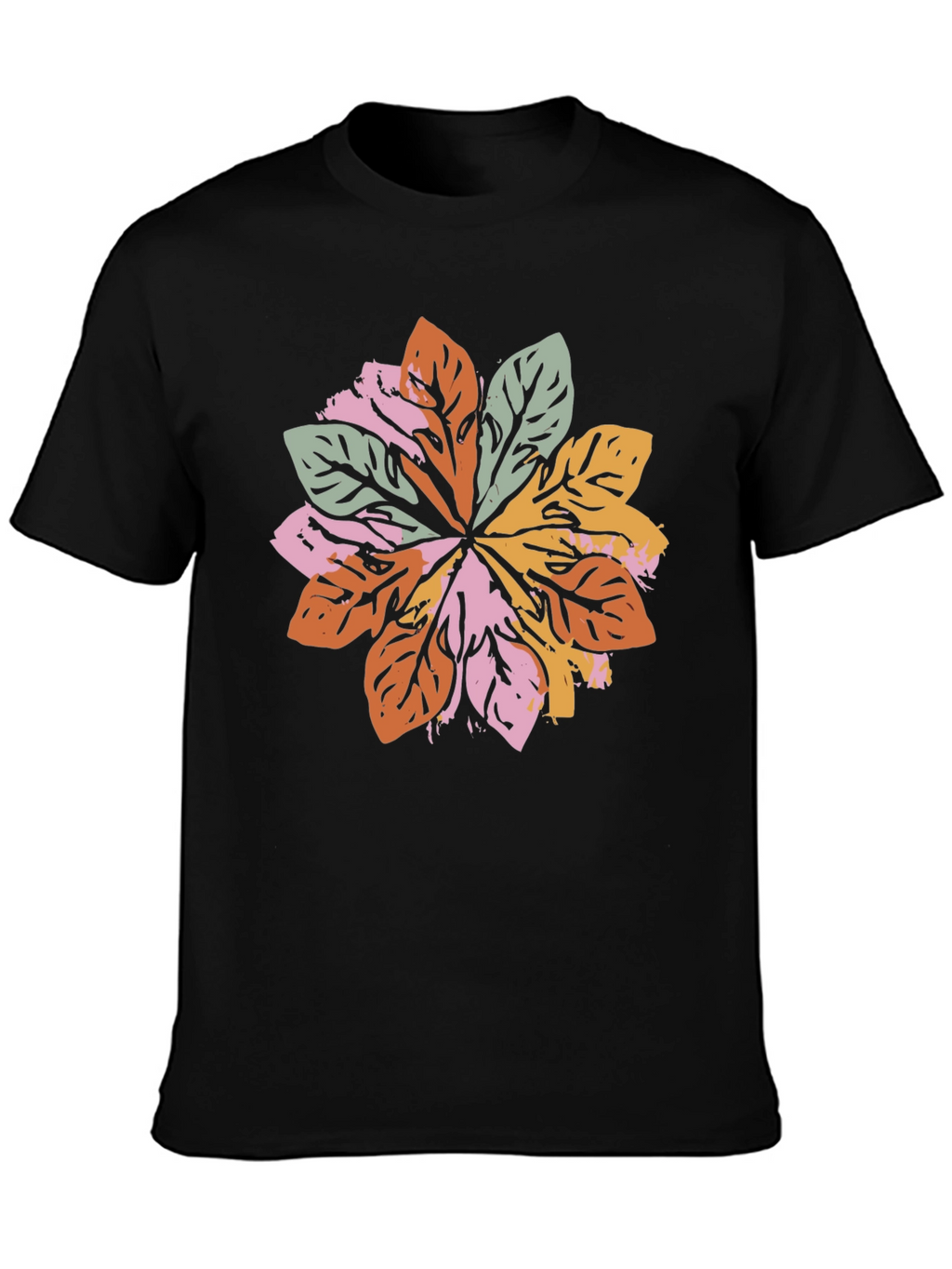 Leaf Mandala Graphic Black T-Shirt
