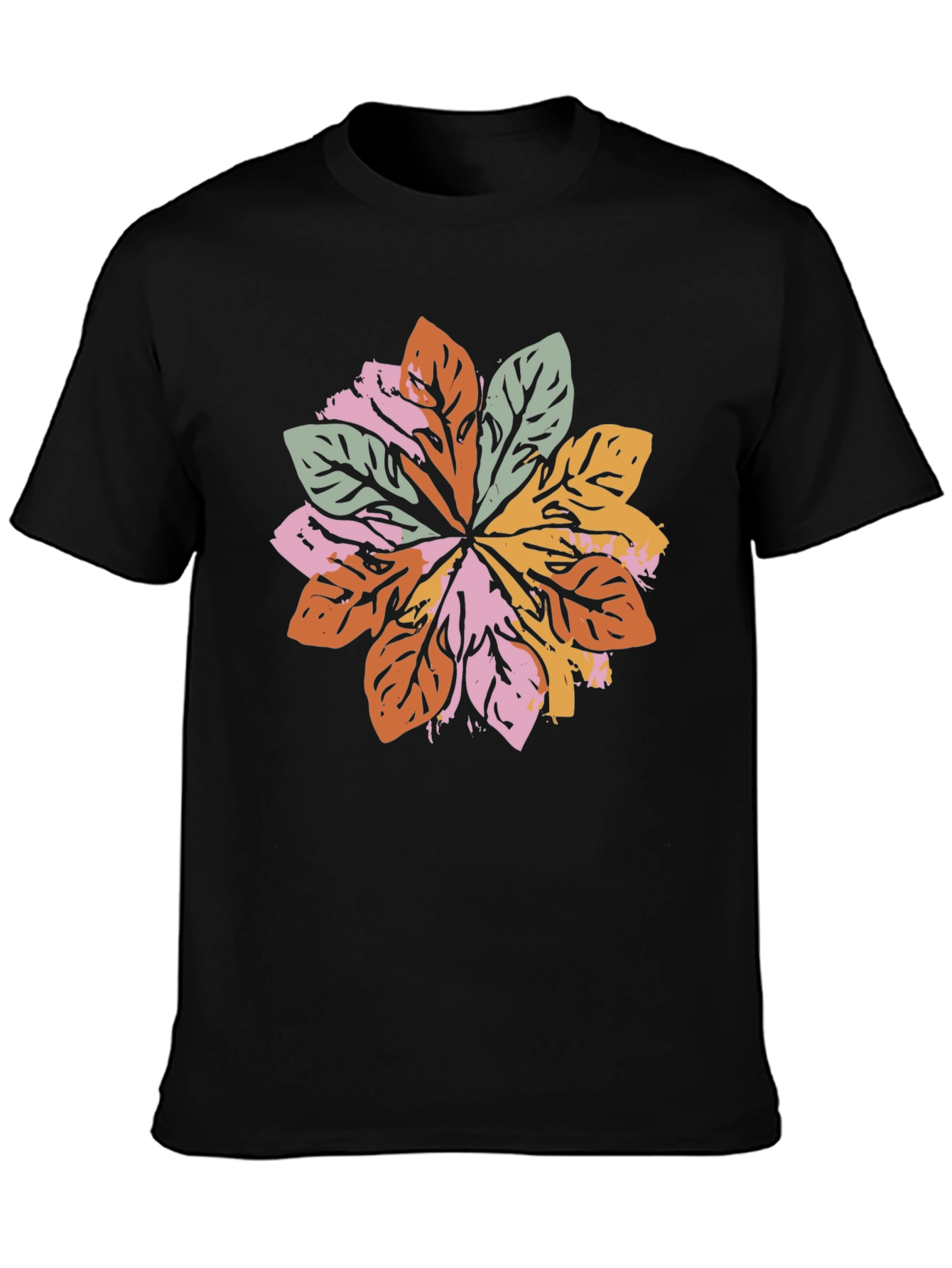 Leaf Mandala Graphic Black T-Shirt