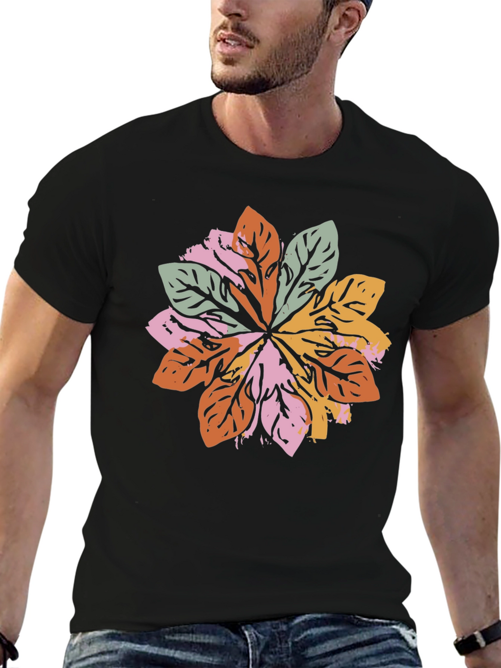 Leaf Mandala Graphic Black T-Shirt