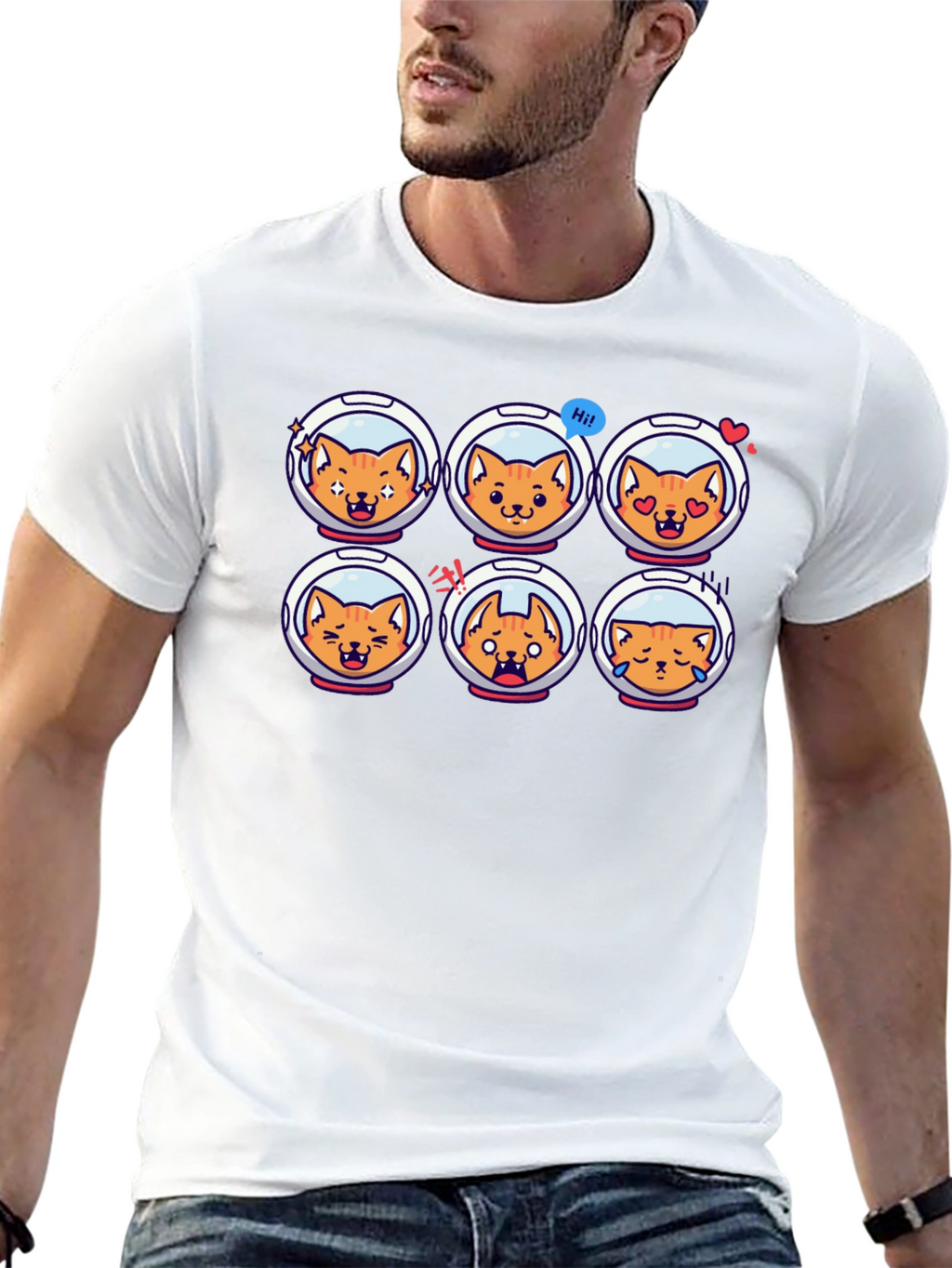 Astronaut Cat Emoji Black T-Shirt