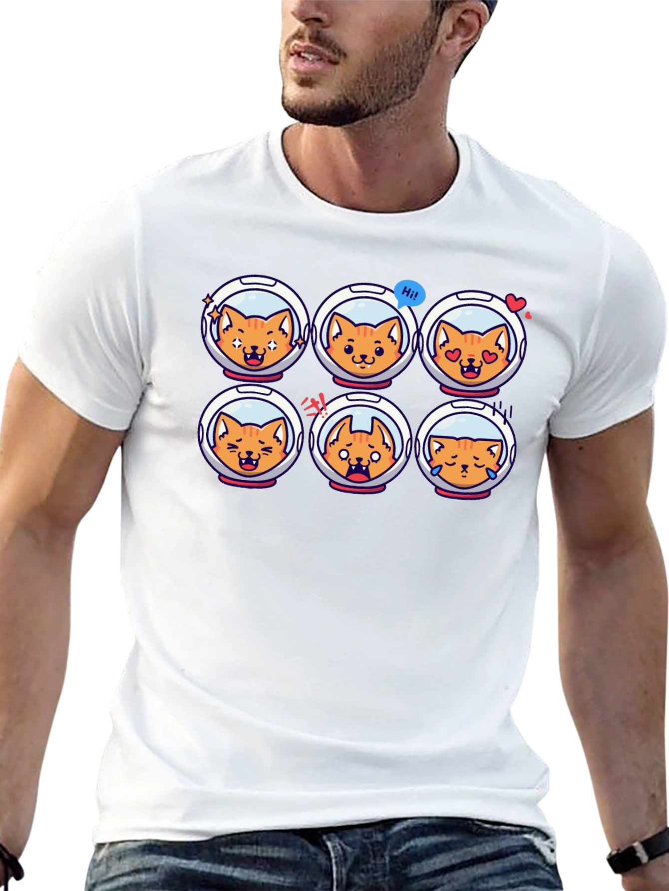 Astronaut Cat Emoji Black T-Shirt