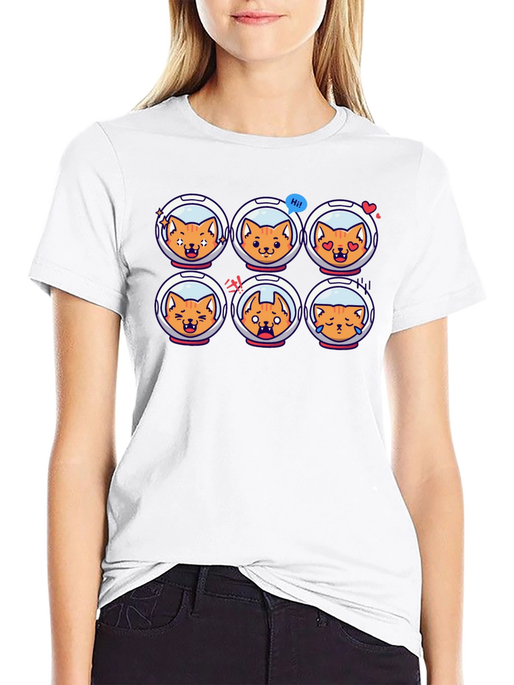 Astronaut Cat Emoji Black T-Shirt