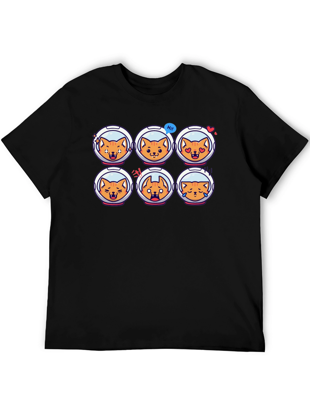 Astronaut Cat Emoji Black T-Shirt