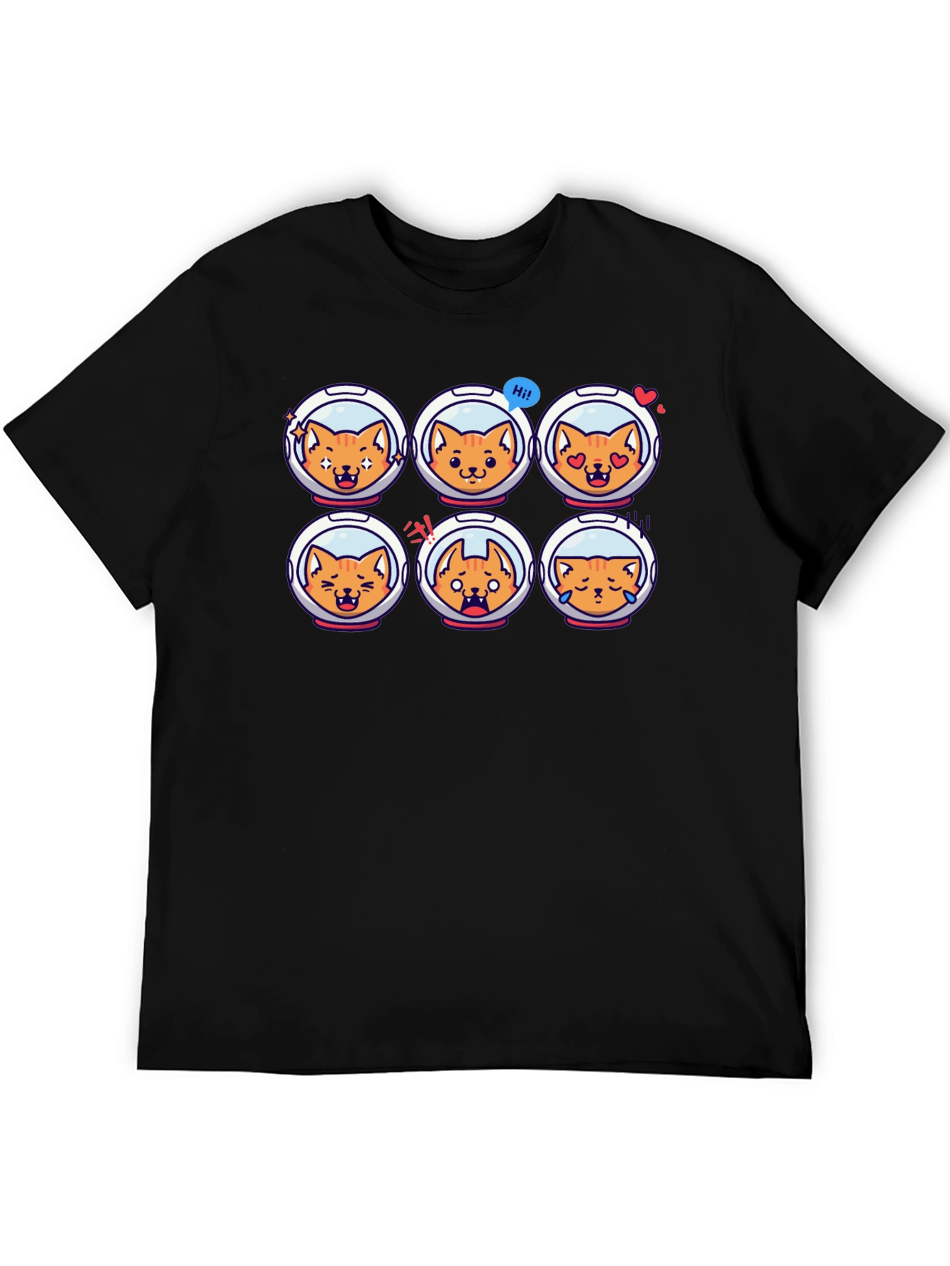 Astronaut Cat Emoji Black T-Shirt