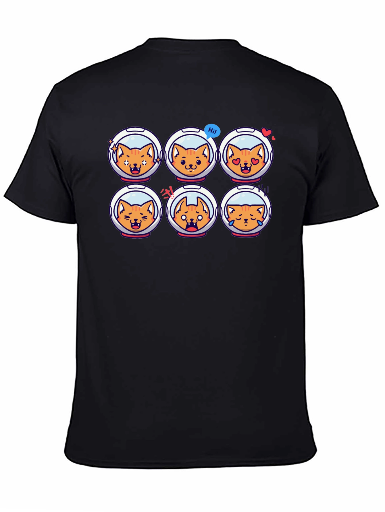Astronaut Cat Emoji Black T-Shirt