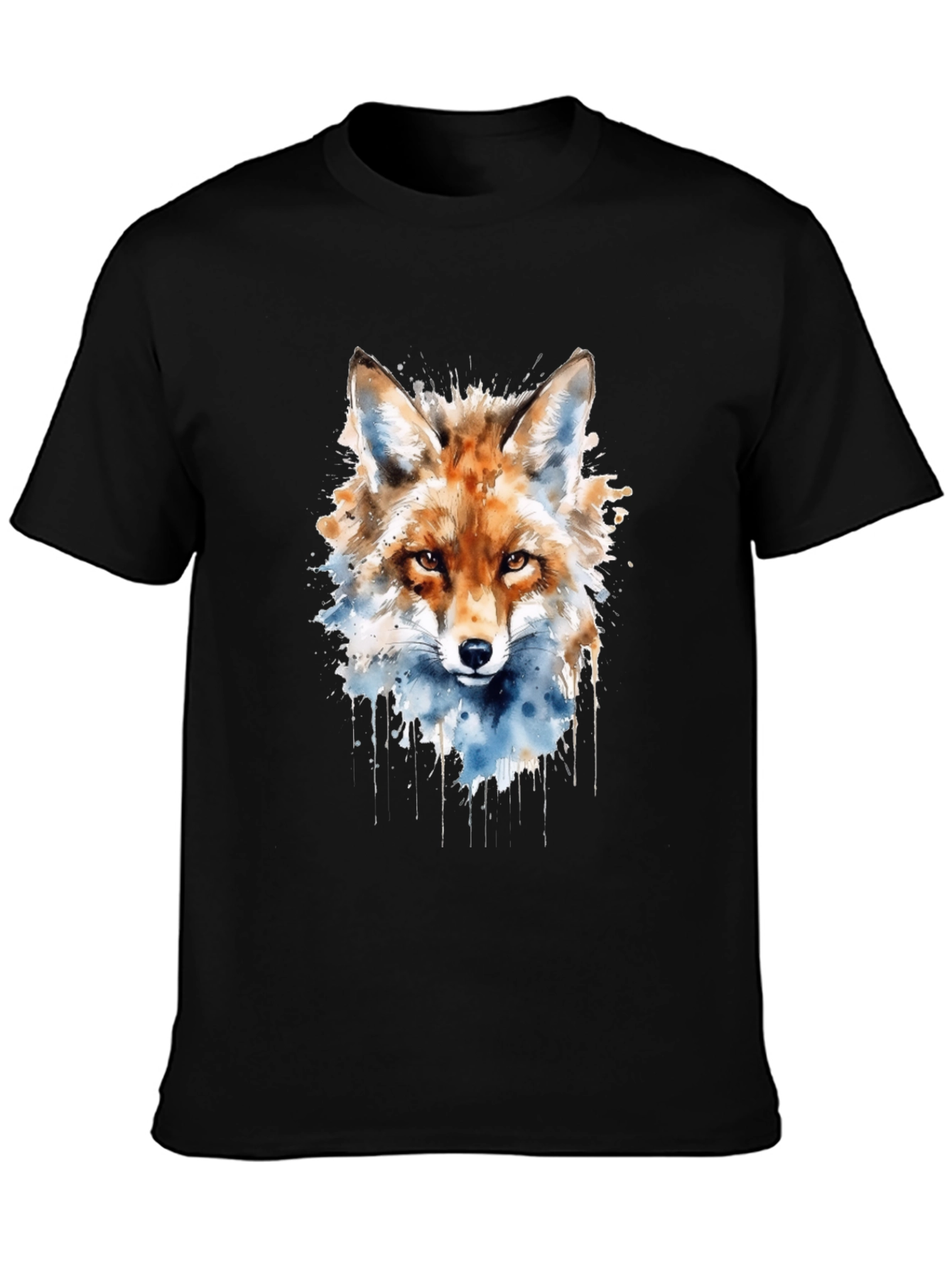 Watercolor Fox Graphic Black T-Shirt