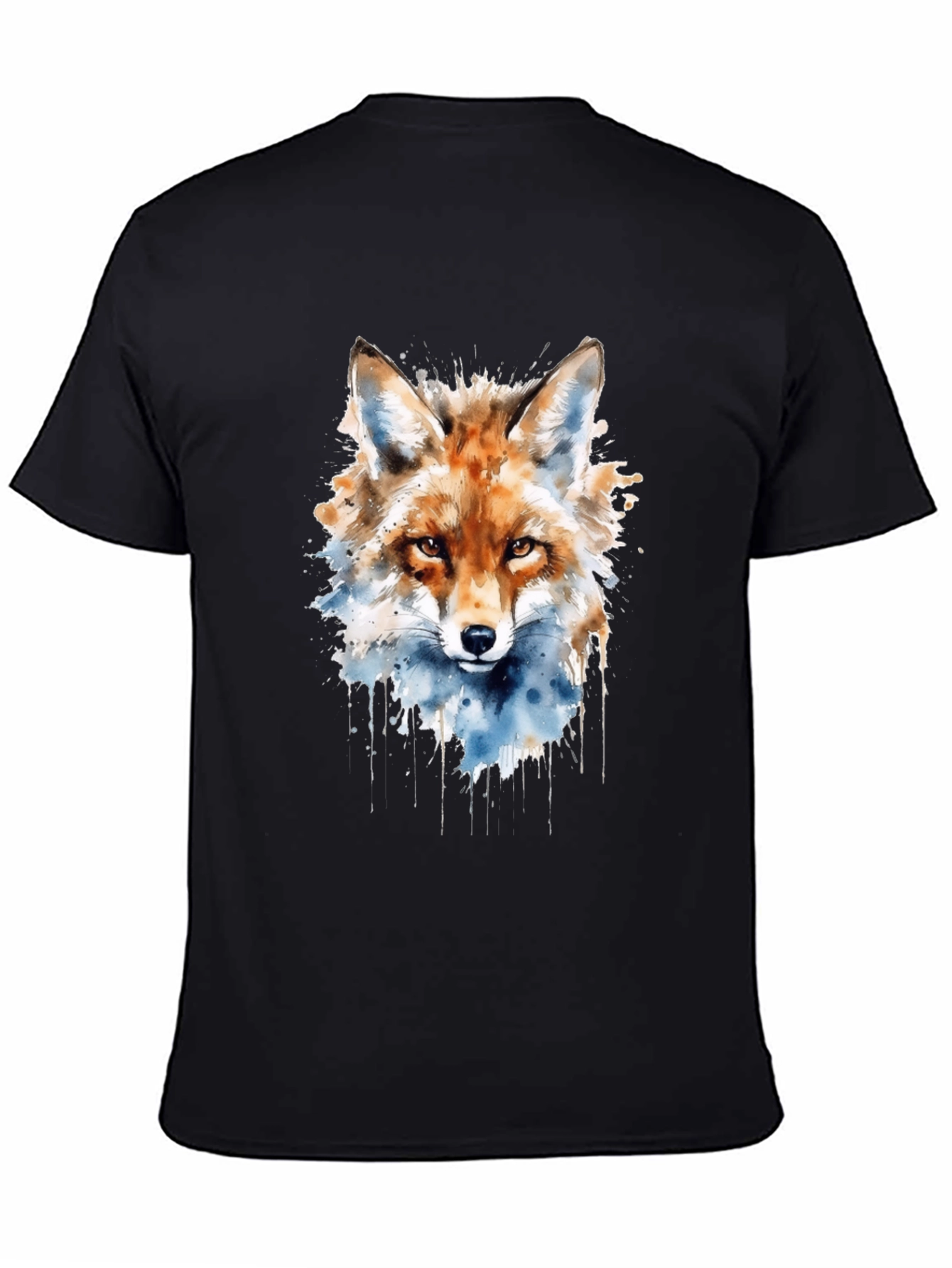 Watercolor Fox Graphic Black T-Shirt