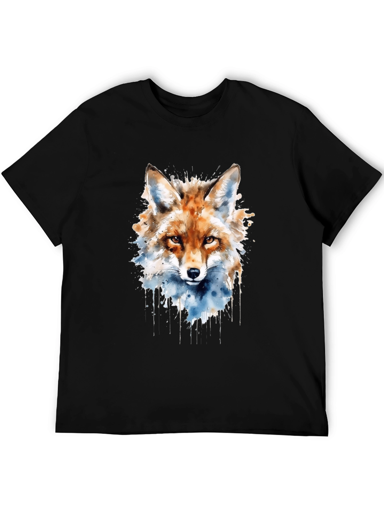 Watercolor Fox Graphic Black T-Shirt