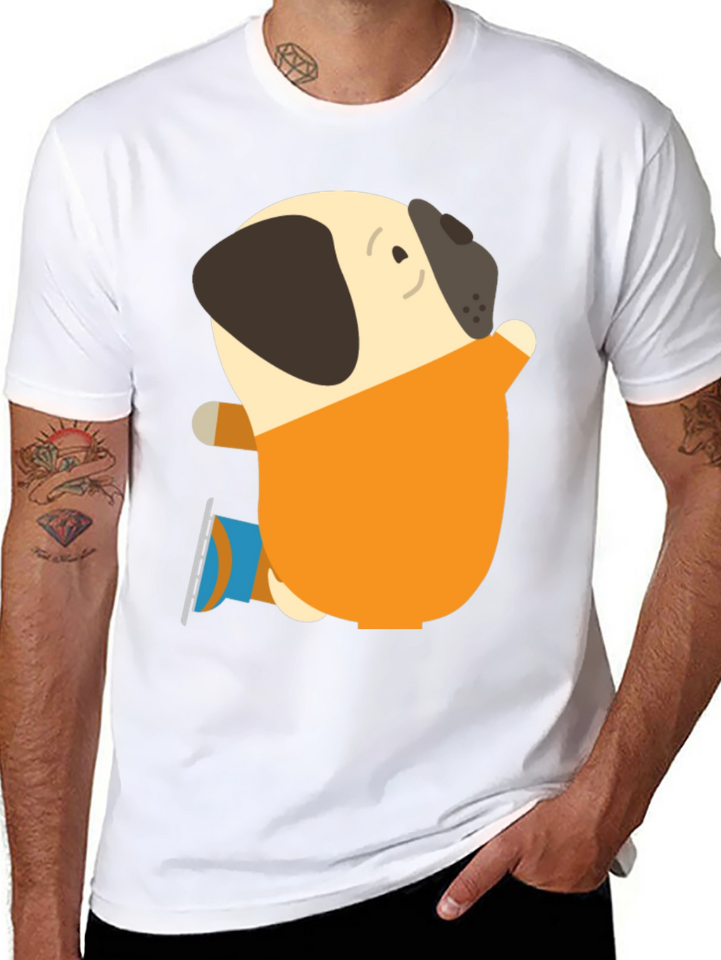 Pug on Ice Skates Graphic T-Shirt