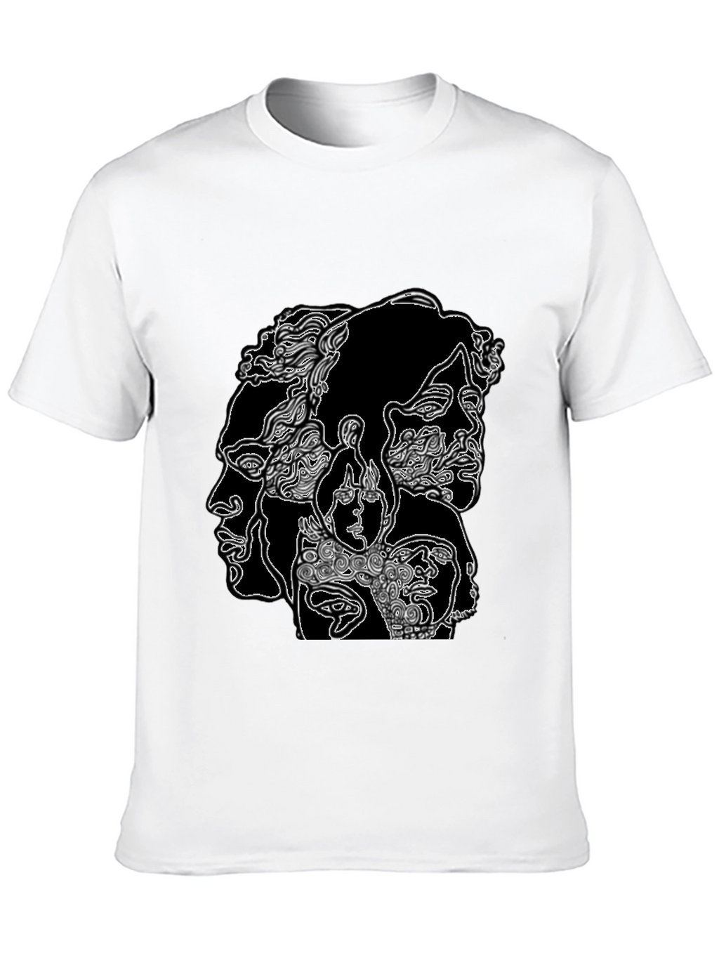 Abstract Faces Graphic Black T-Shirt