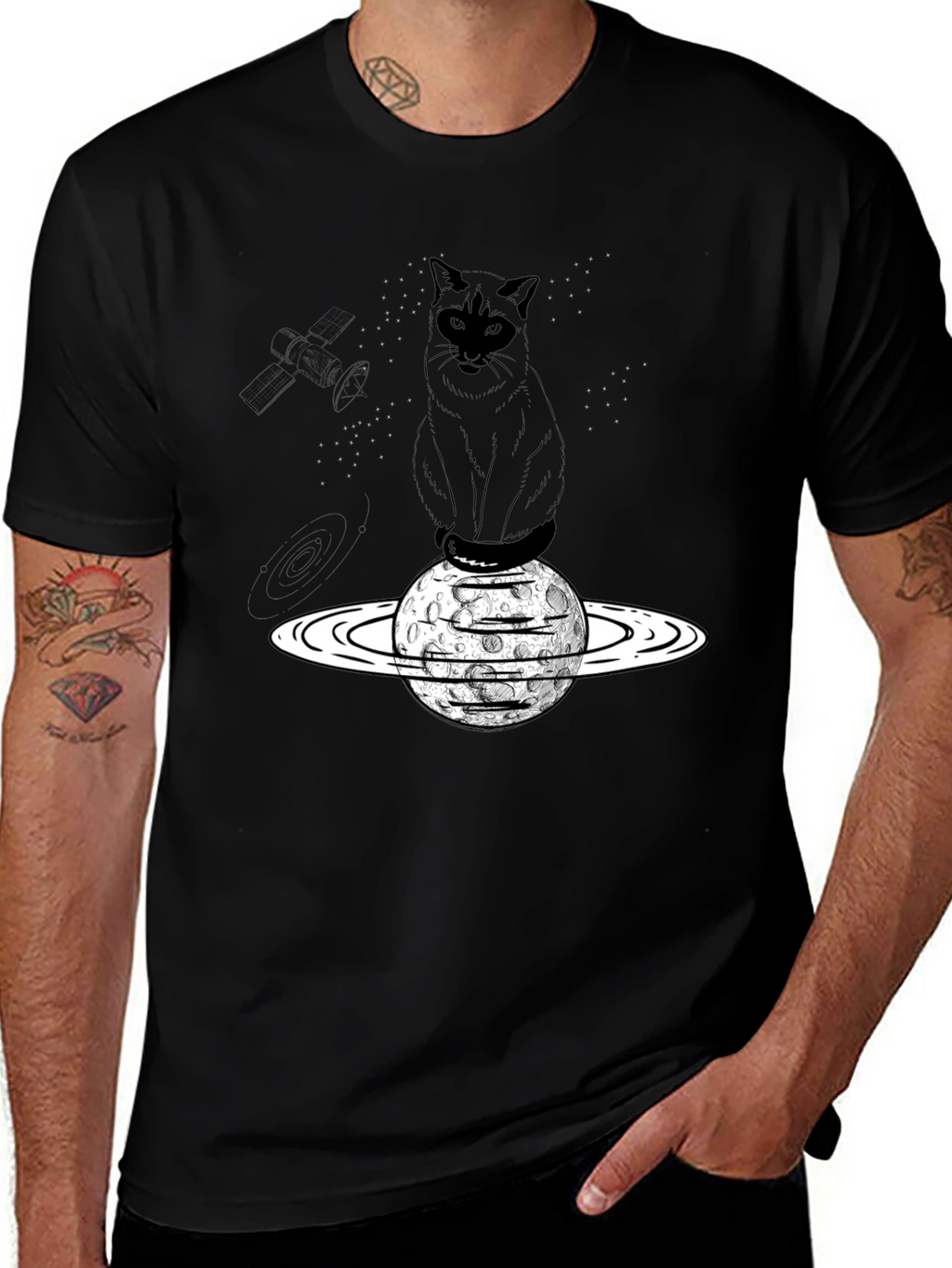 Cosmic Cat T-Shirt - Black Cotton Blend