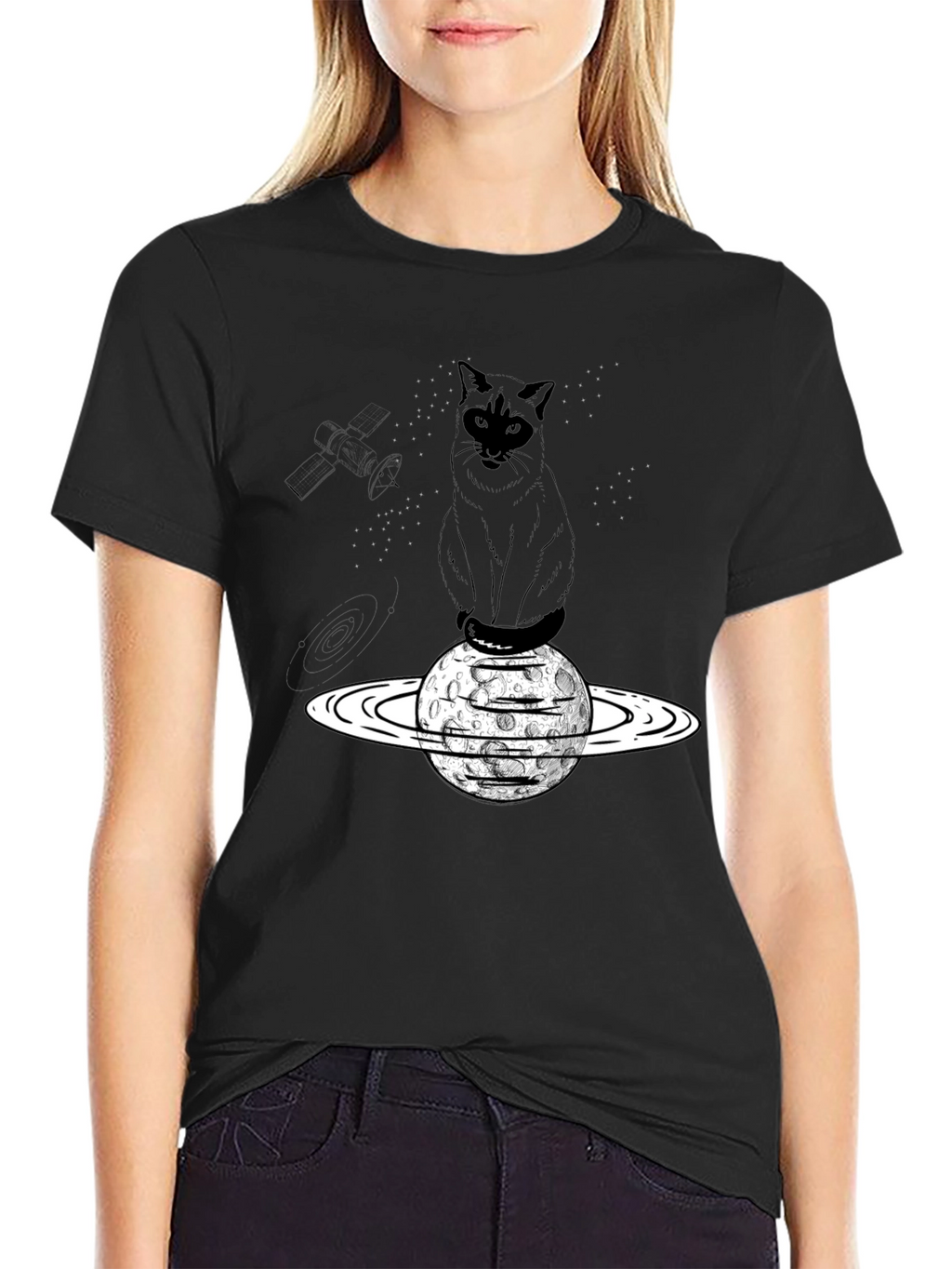Cosmic Cat T-Shirt - Black Cotton Blend