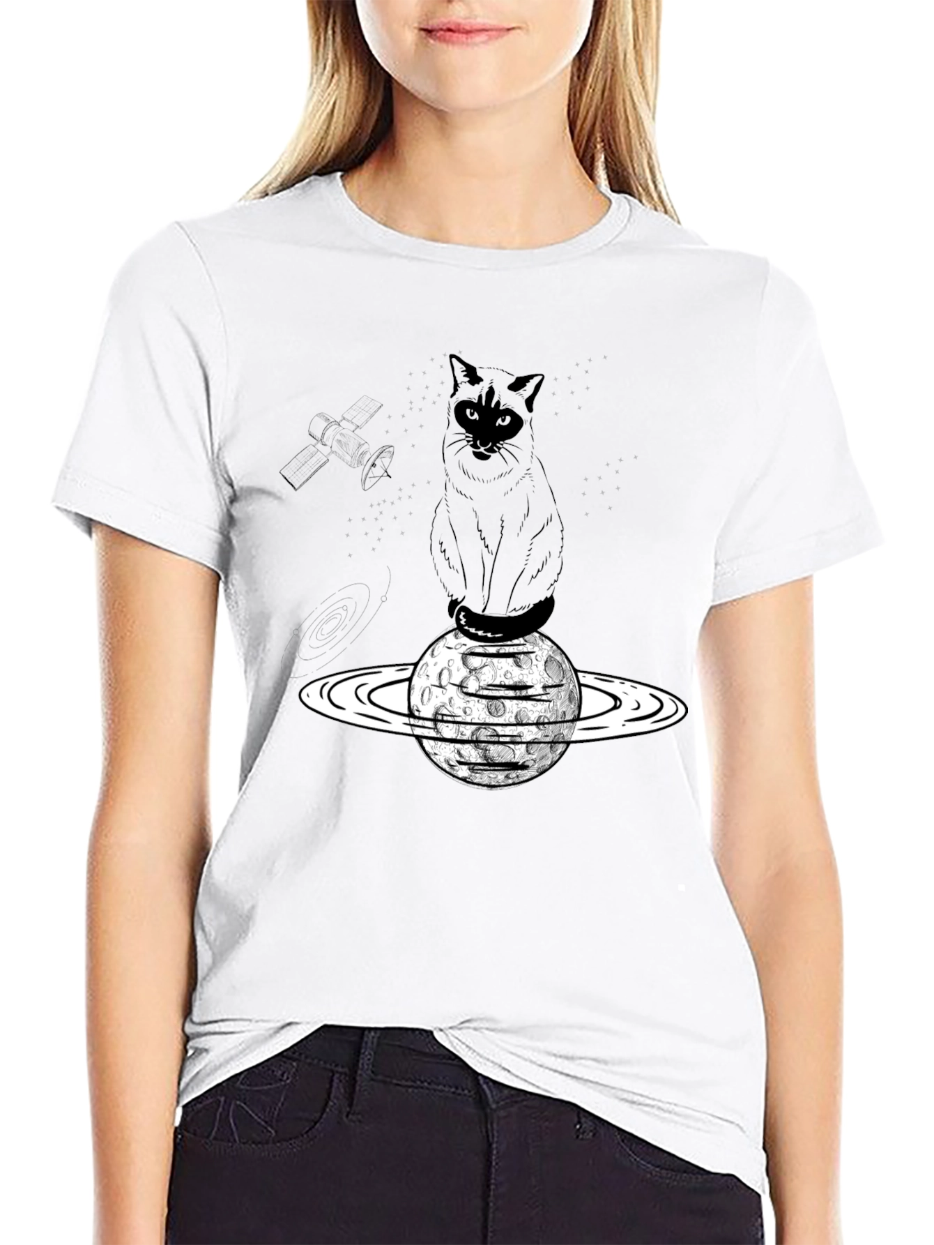 Cosmic Cat T-Shirt - Black Cotton Blend