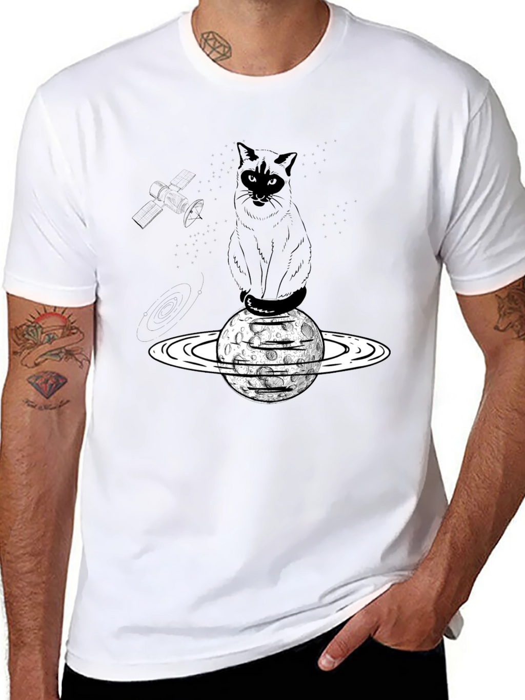 Cosmic Cat T-Shirt - Black Cotton Blend