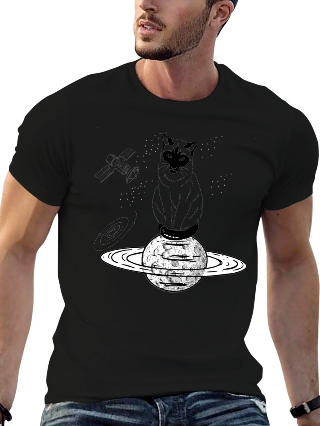 Cosmic Cat T-Shirt - Black Cotton Blend