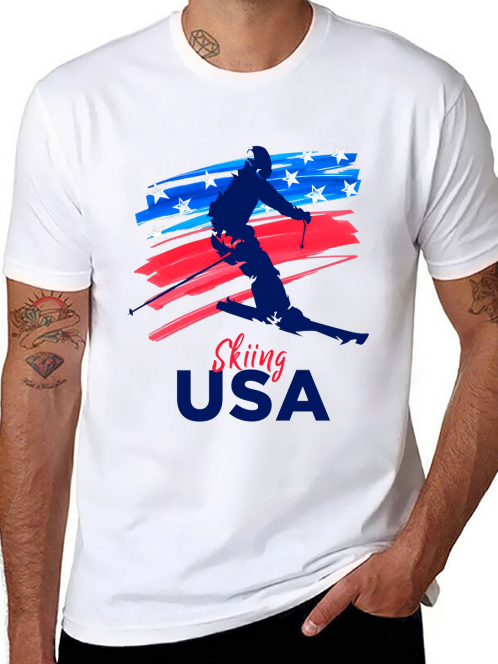 Skiing USA Patriotic Graphic Tee
