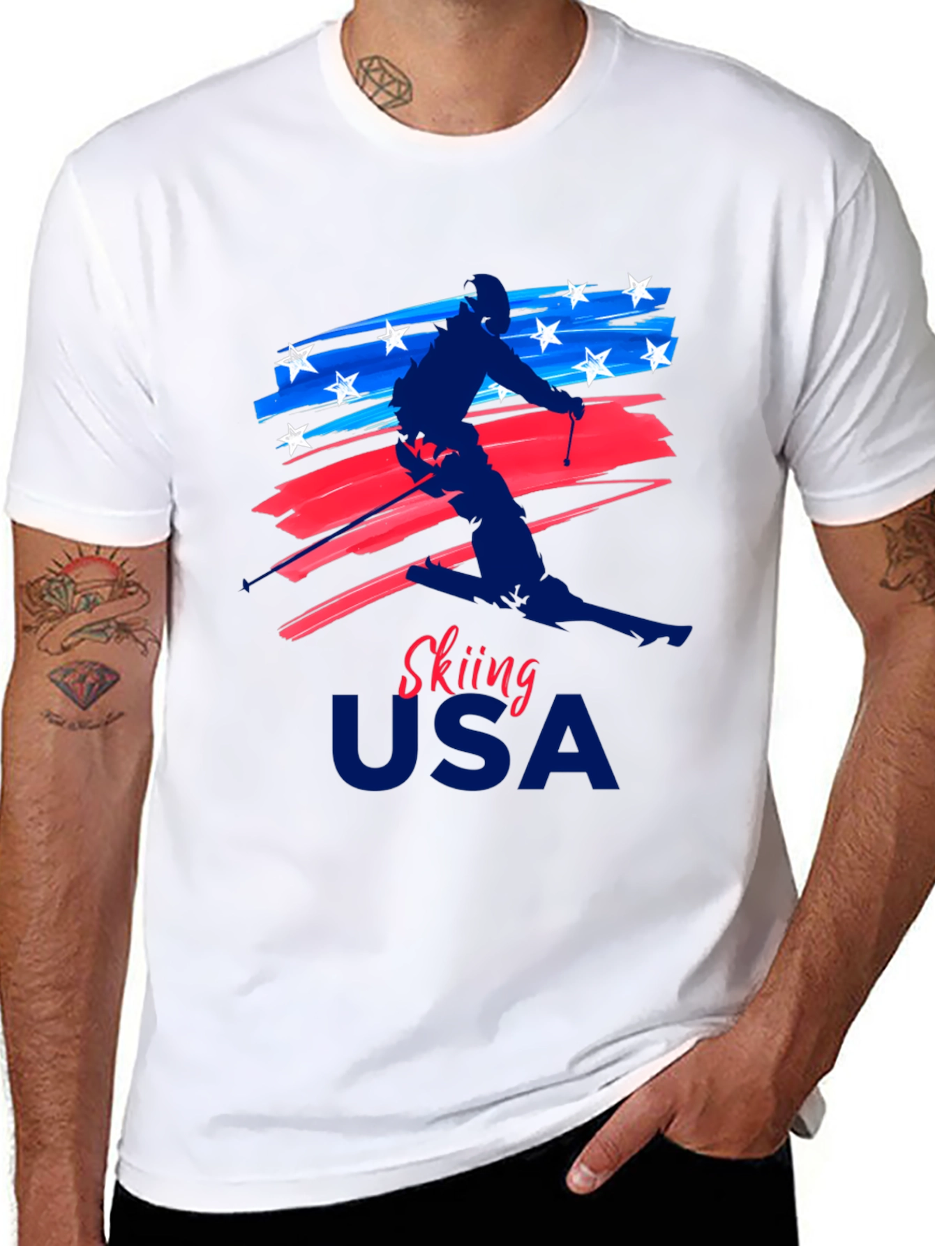Skiing USA Patriotic Graphic Tee