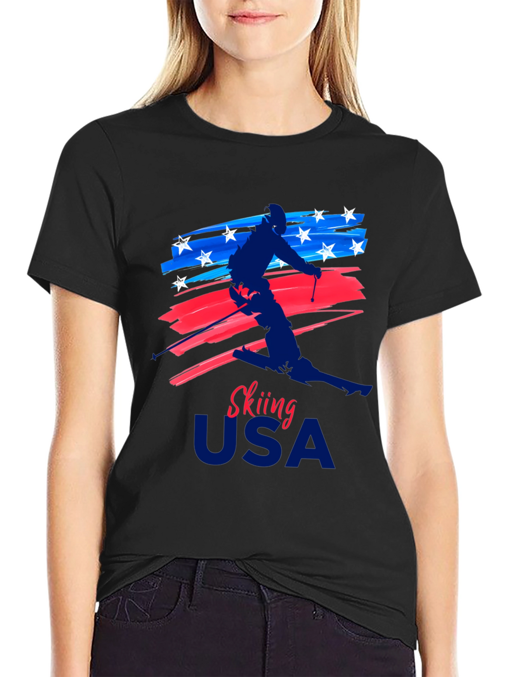 Skiing USA Patriotic Graphic Tee