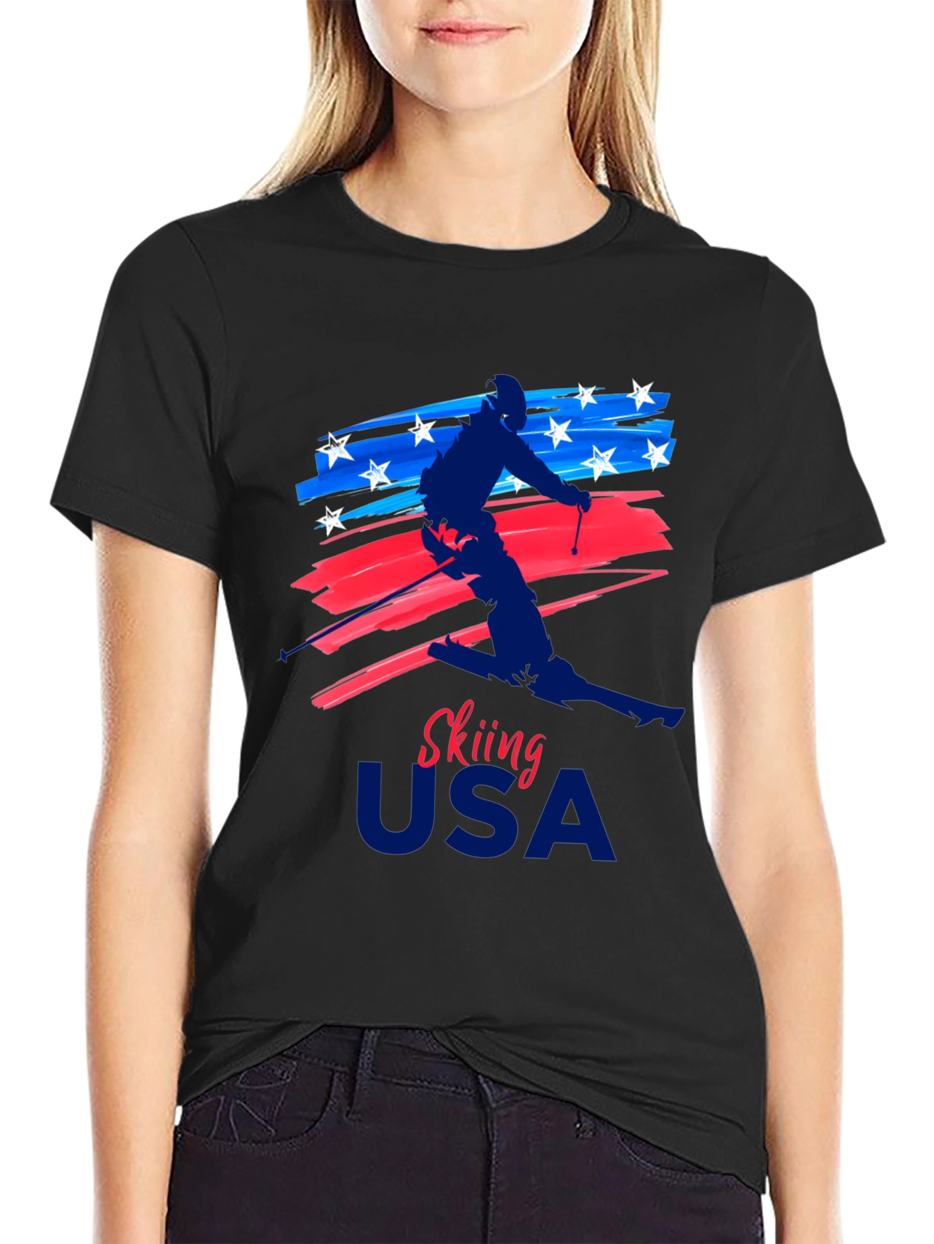 Skiing USA Patriotic Graphic Tee