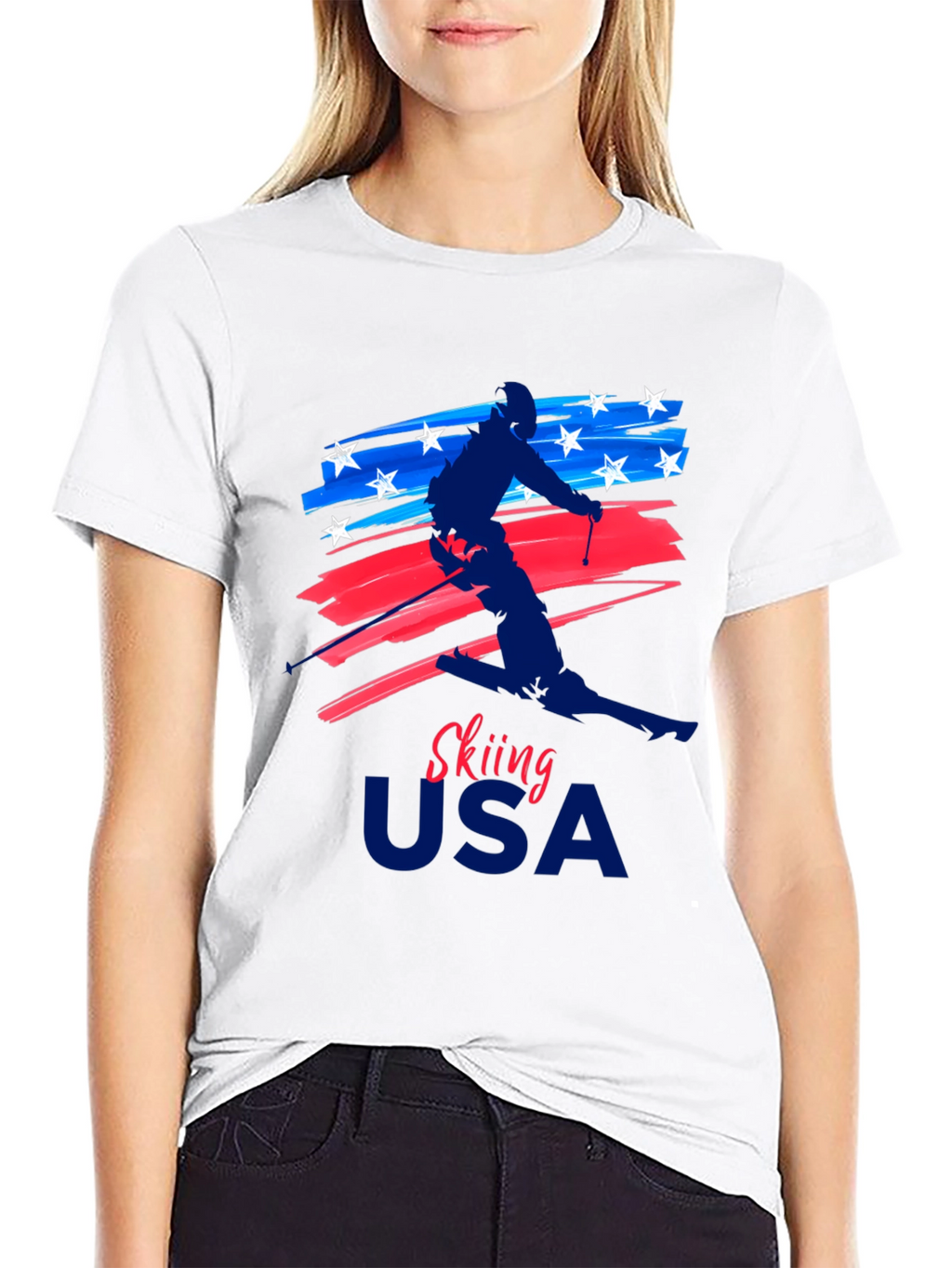 Skiing USA Patriotic Graphic Tee
