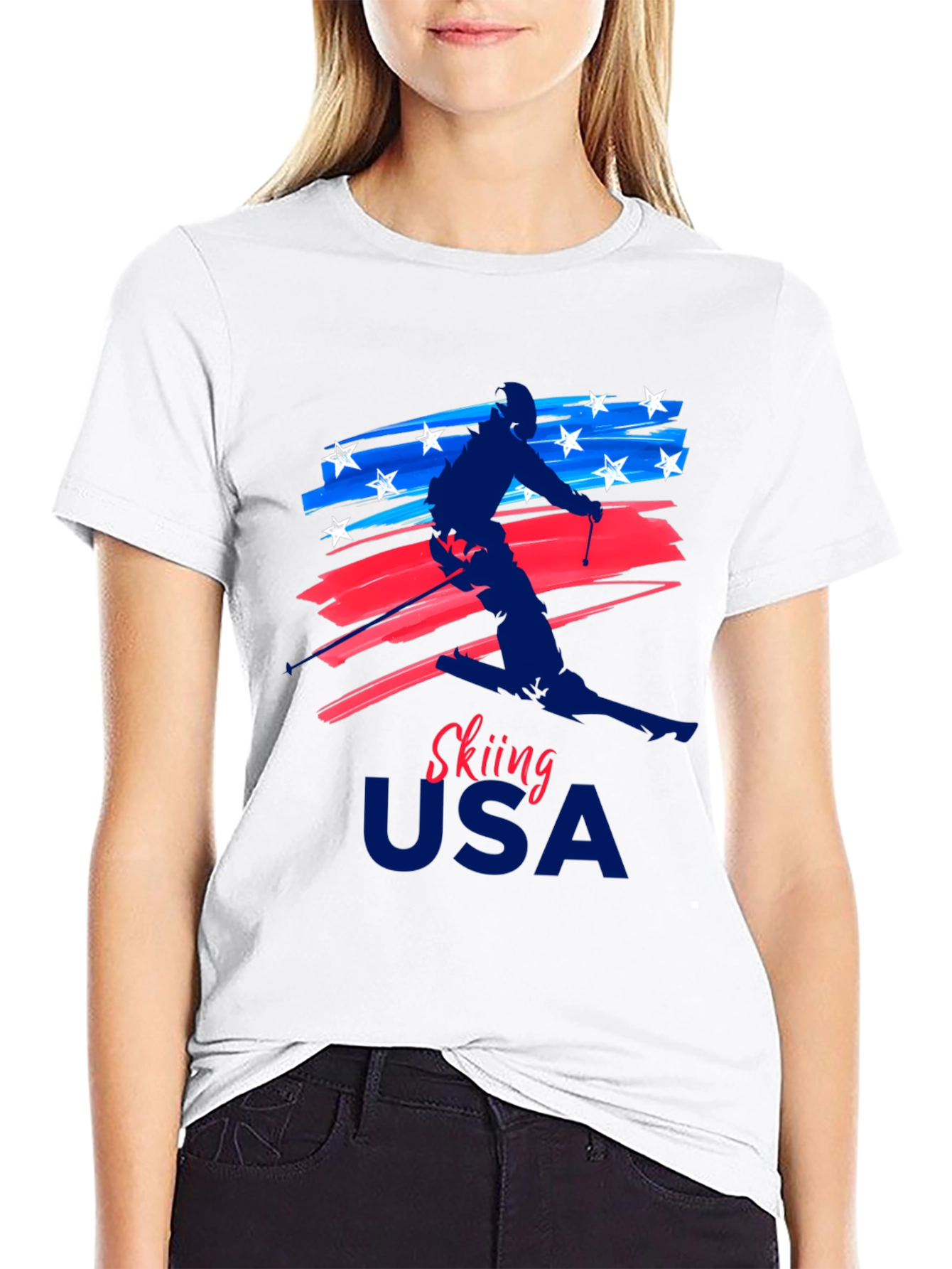 Skiing USA Patriotic Graphic Tee