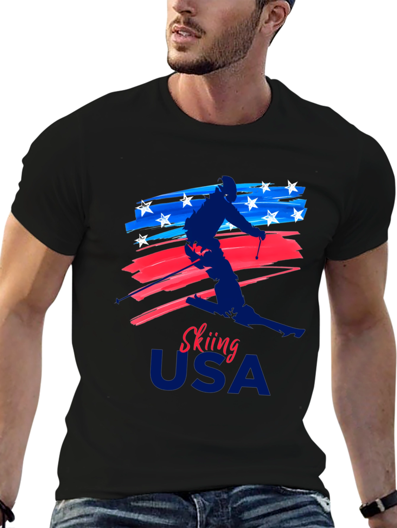 Skiing USA Patriotic Graphic Tee