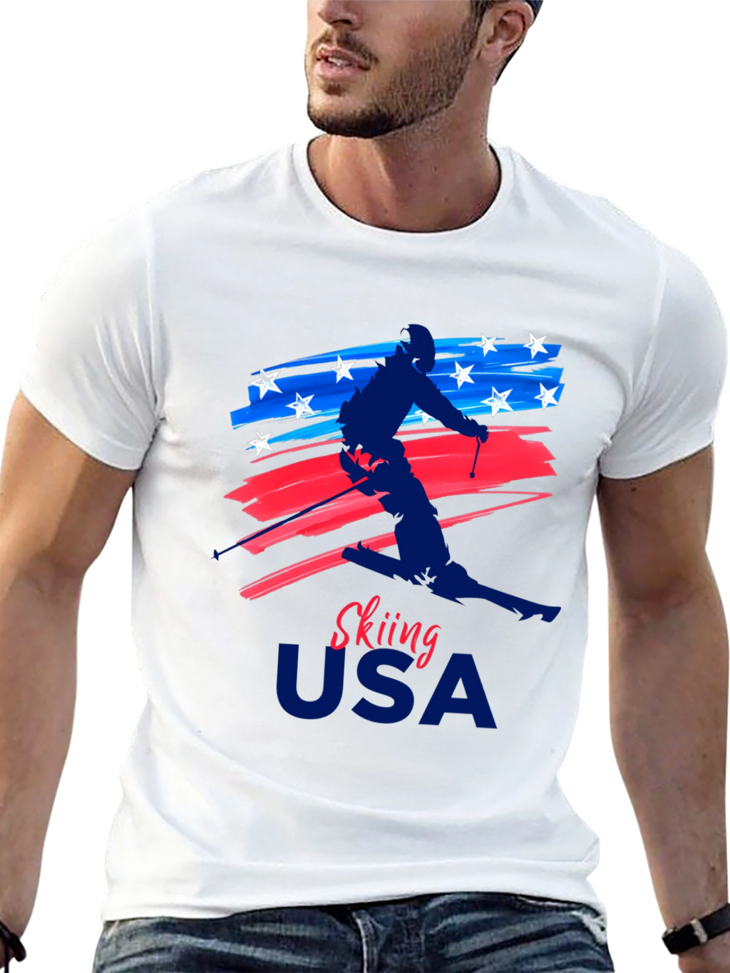 Skiing USA Patriotic Graphic Tee