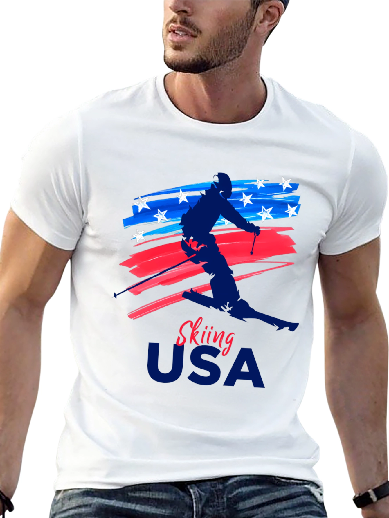 Skiing USA Patriotic Graphic Tee