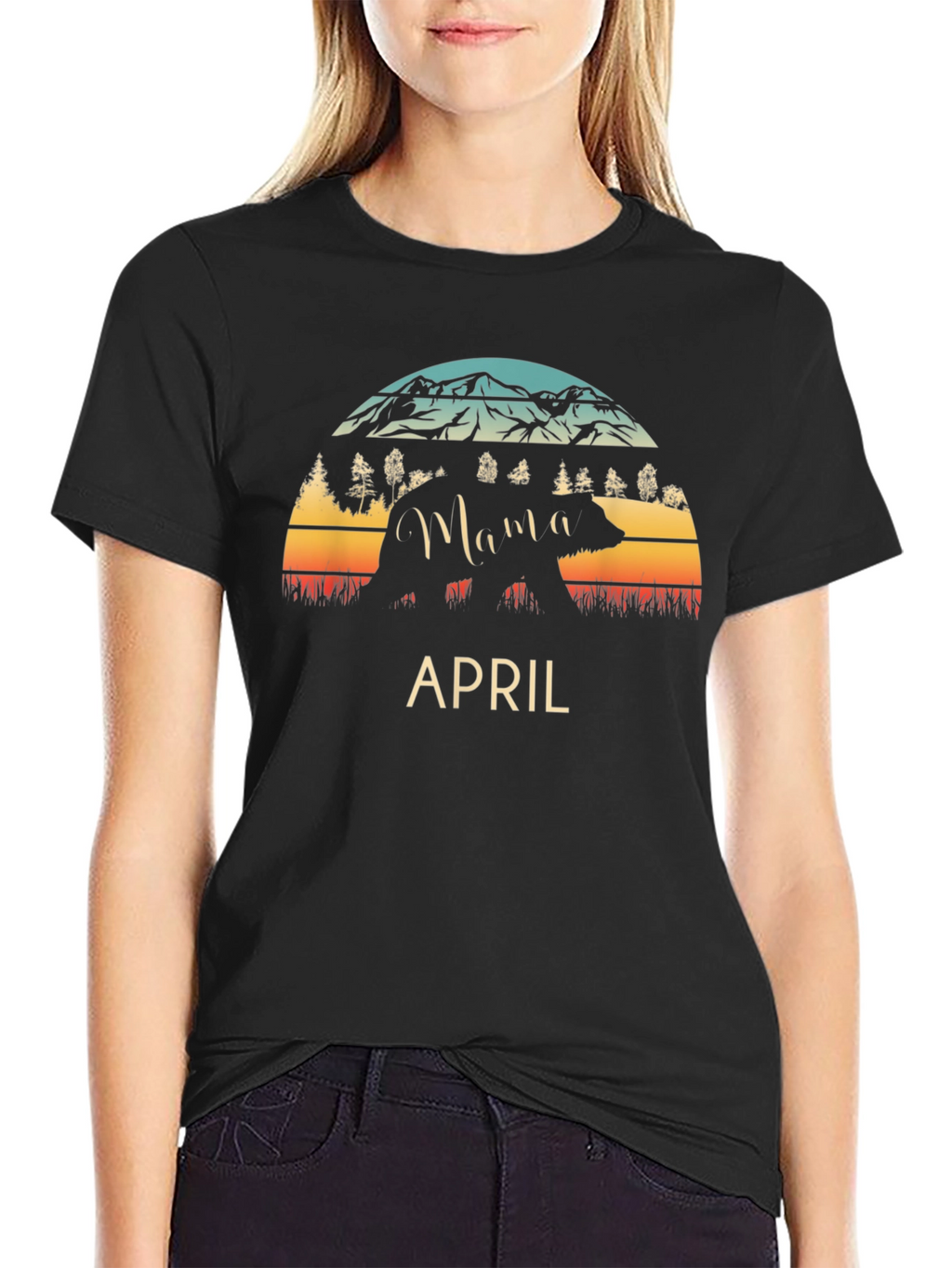 Mama Bear April T-Shirt - Mountain Sunset Design