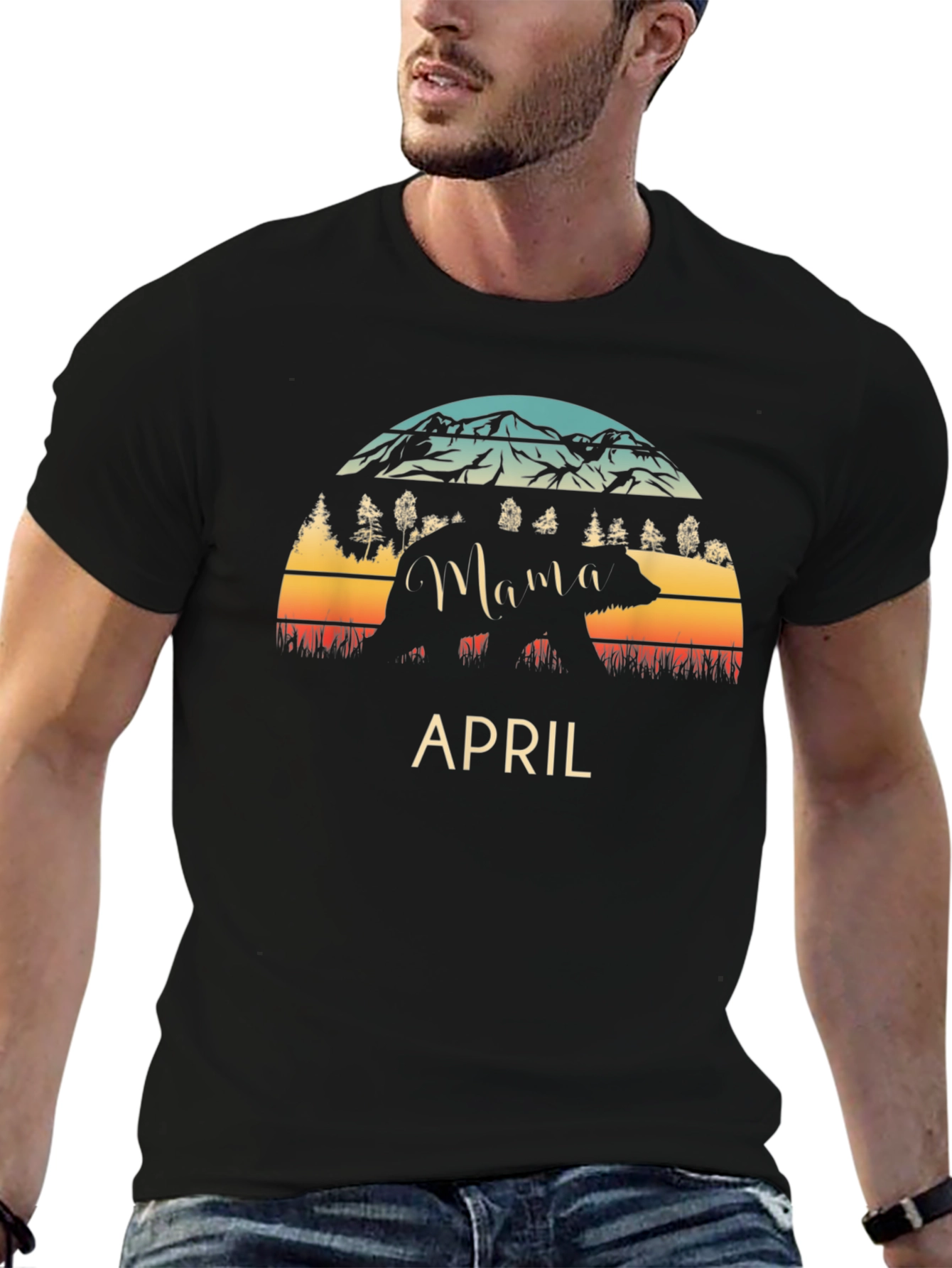 Mama Bear April T-Shirt - Mountain Sunset Design