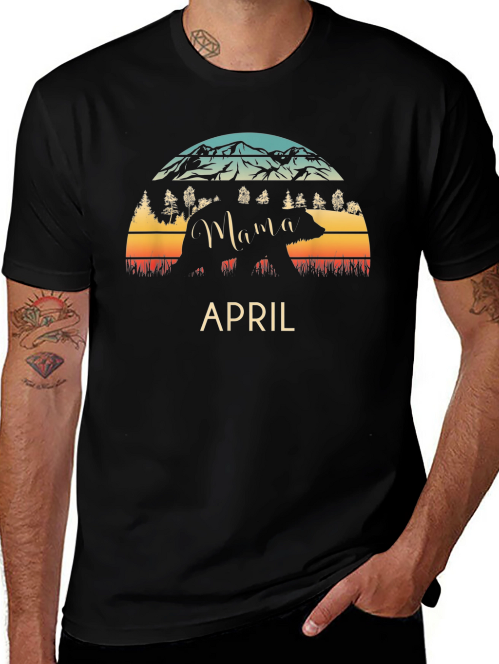 Mama Bear April T-Shirt - Mountain Sunset Design