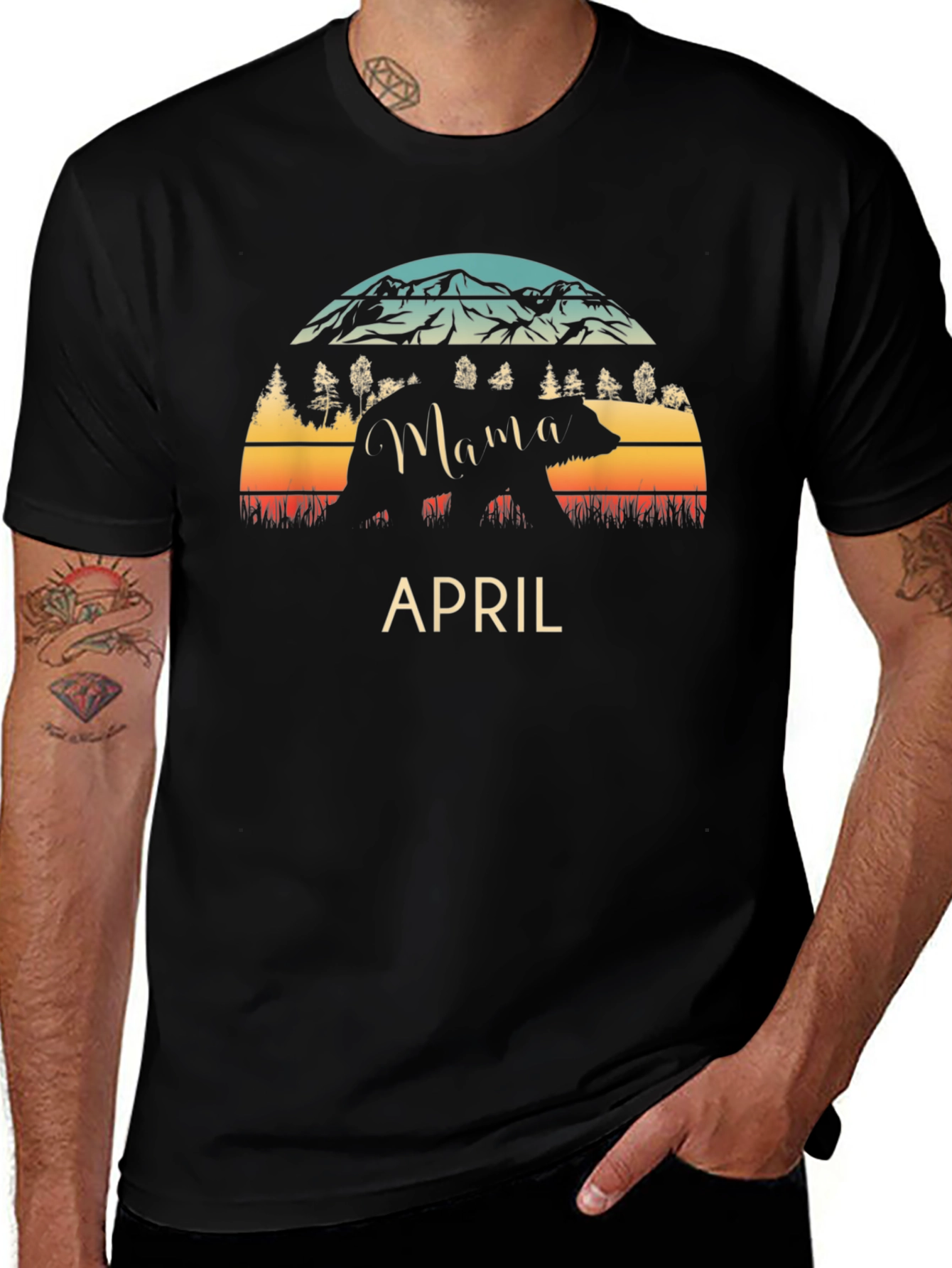 Mama Bear April T-Shirt - Mountain Sunset Design