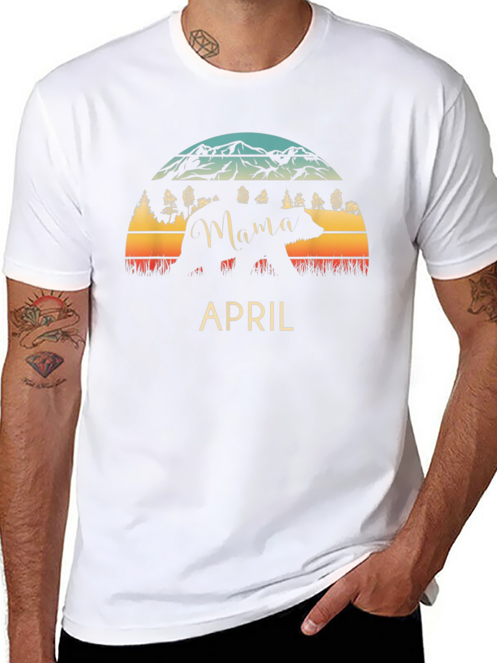 Mama Bear April T-Shirt - Mountain Sunset Design