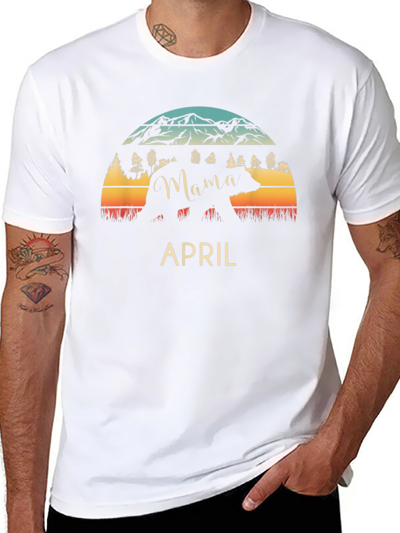 Mama Bear April T-Shirt - Mountain Sunset Design