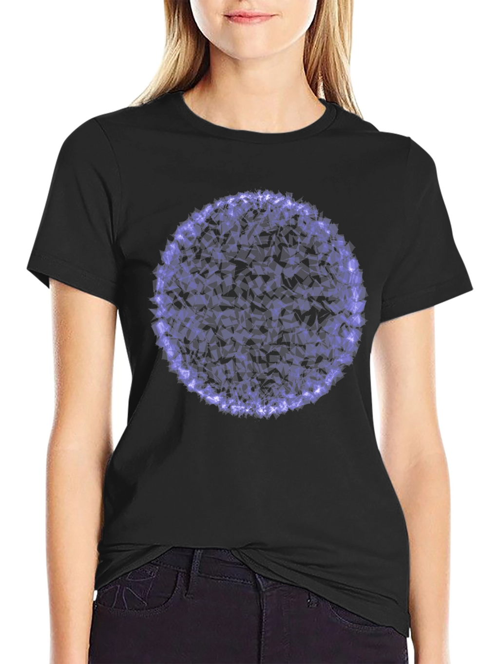 Abstract Purple Circle Graphic Black T-Shirt